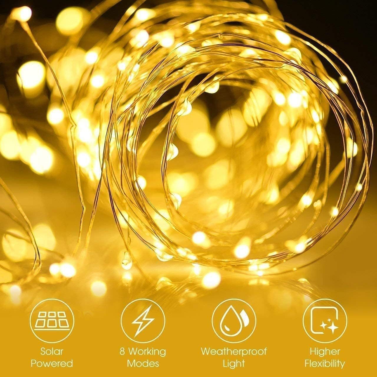 Athlix LED-Lichterkette Solar LED-Lichterkette 2x Solar Lichterkette Außen 10m 100 LED, 10m 100 LED Outdoor Solarlichterkette, Wasserdicht und 8 Modi – Bild 4 von 5