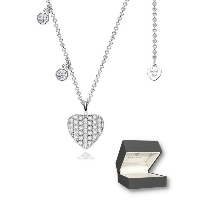 LOVENEST Herzkette Halskette Damen Silber 925 Herzkette mit kleinen ZIRKONIA-Steinchen