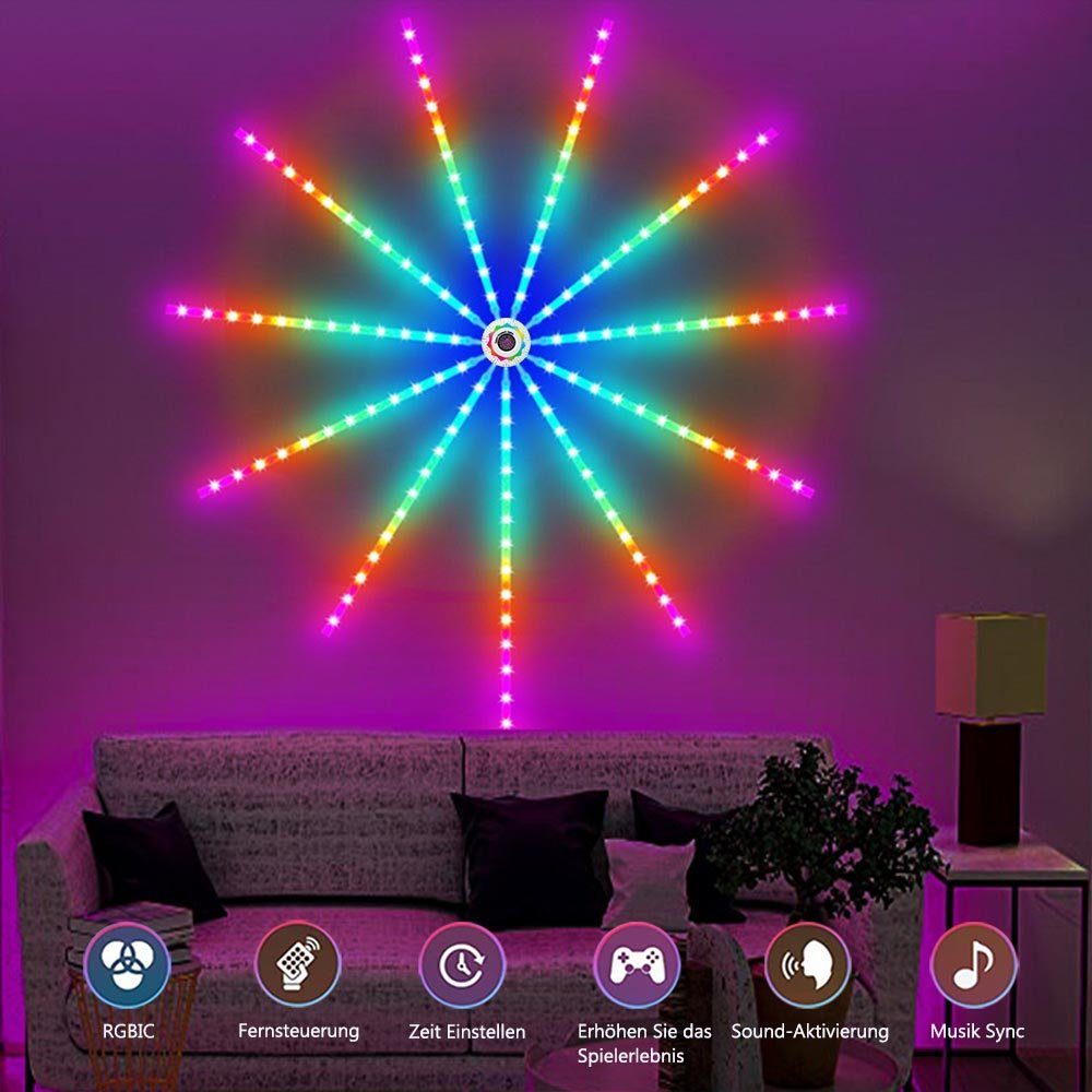 Rosnek LED Stripe Smart Feuerwerk, WIFI, RGB, Musik Sync, für TV Wand  Weihnachten, 135-flammig, USB, Schlafzimmer Wohnzimmer Party Deko