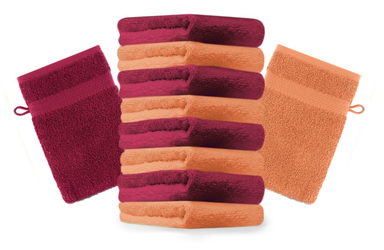 Betz Waschhandschuh 10 Stück Waschhandschuhe Premium 100% Baumwolle Waschlappen Set 16x21 cm Farbe orange und dunkelrot