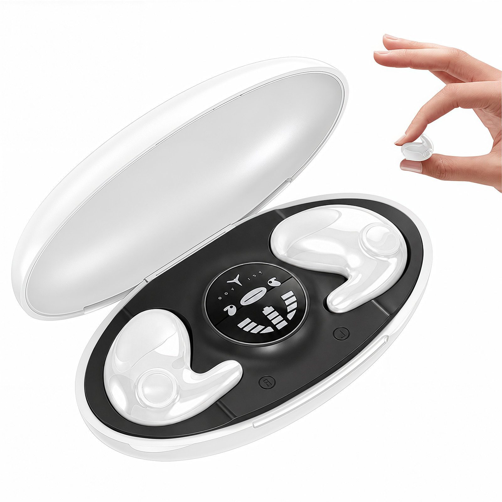 MOPUEA In-Ear Schlafkopfhörer kabellose Schlaf-Ohrhörer für Seitenschläfer Bluetooth-Kopfhörer (integriertes Mikrofon, Kompakt mit Typ-C-Schnellladehülle)