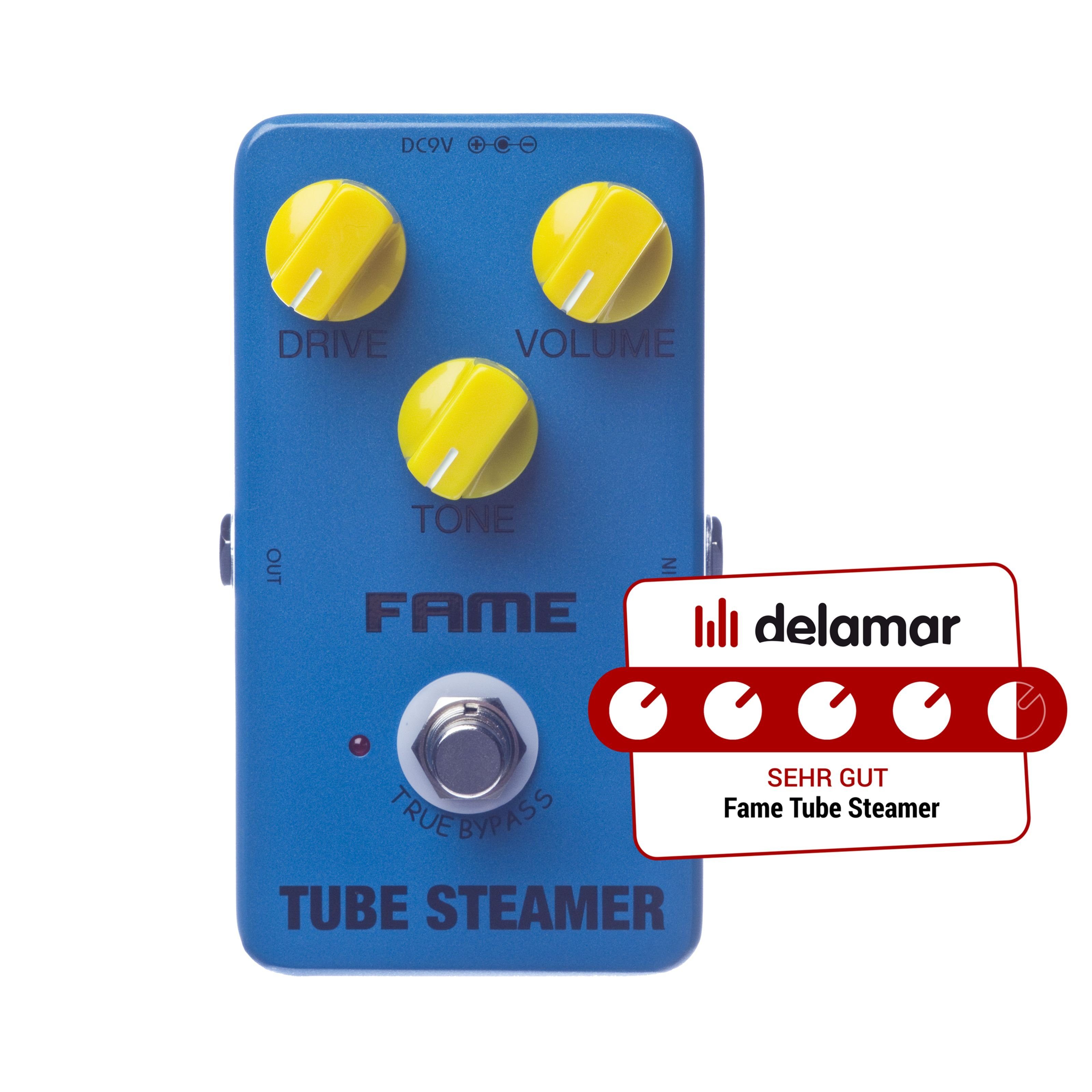 FAME Musikinstrumentenpedal, (Tube Steamer Analoges Overdrive Pedal für Gitarren Drive Volume Tone Regler True Bypass Stabiles Metallgehäuse 9V Batteriebetrieb kompatibel, Effekte, Verzerrer), Analoges Overdrive Pedal, Gitarren Effektpedal, Tube Steamer