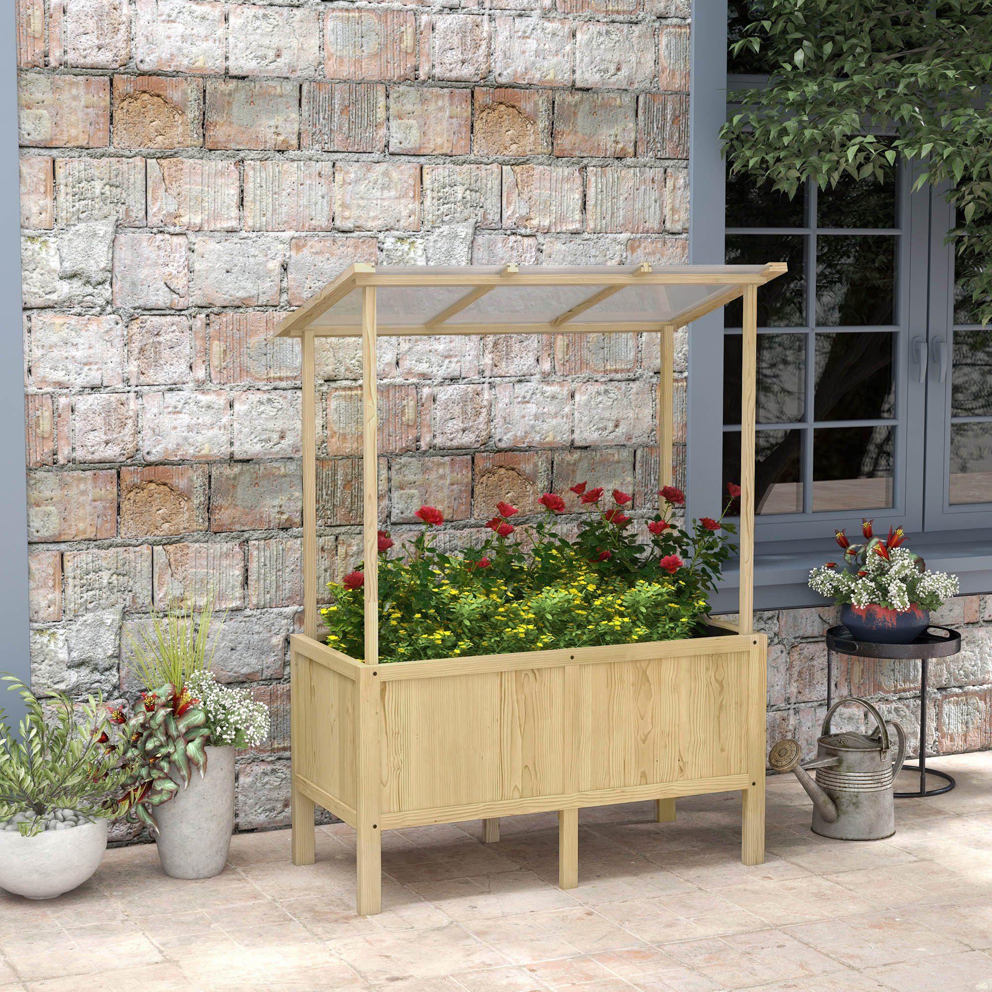 Thumbnail - Outsunny Hochbeet Frühbeet aus Holz mit Deckel, Pflanzkasten mit Vliesstoff (Kräuterbeet, 1 St., Gemüsebeet), für Garten...