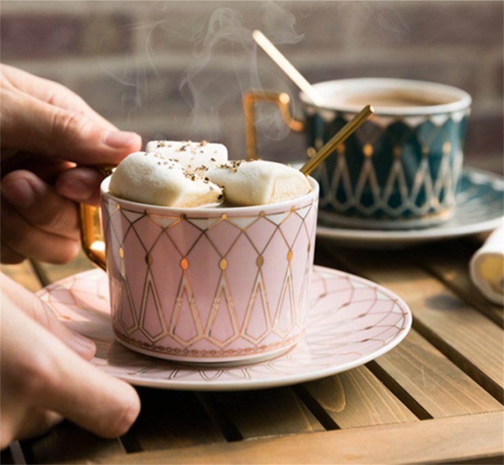 Teetasse Set Untertasse Dekorative (1-tlg), & Europäischer Teetasse und mit Kaffeeservice Ceramic Tasse Löffel, Keramik-Kaffeebecher, Grün Set Untertassen