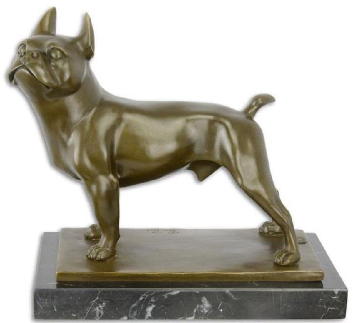 mit Bronze Accessoires x x Marmorsockel - Französische Bronzefigur 27 H. 15,9 Bulldogge cm Tierfigur Dekofigur Hundefigur Schwarz Deko - Luxus - Bronze Skulptur Casa Padrino 31,4 - /