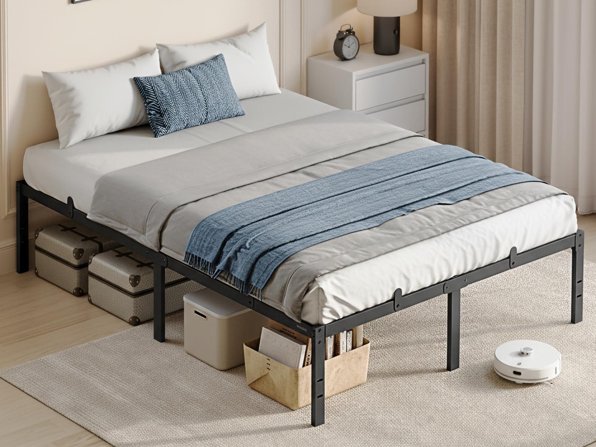 VASAGLE Bettgestell (140 x 200 cm, 40.6 cm H, geräuscharm), Metallbett, Bettrahmen, hochtragfähig, mehrfachgrößen-Option