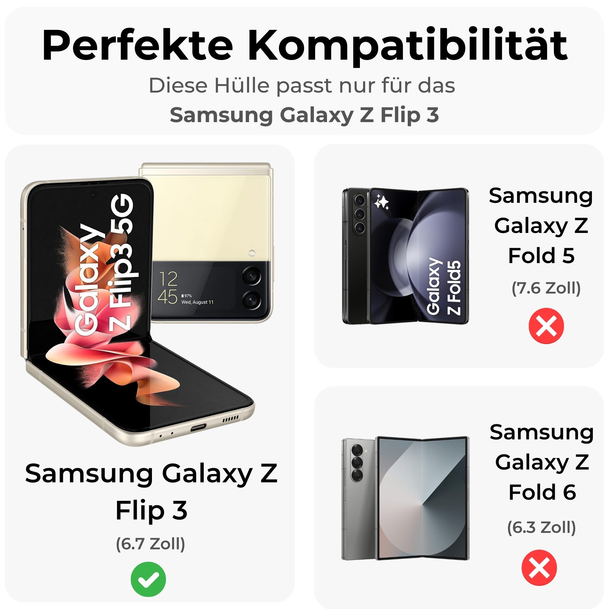 betterfon Handyhülle Handytasche für Samsung Galaxy Z Flip3 5G Schwarz, Elegantes Flip Case für modernen, stylischen Look