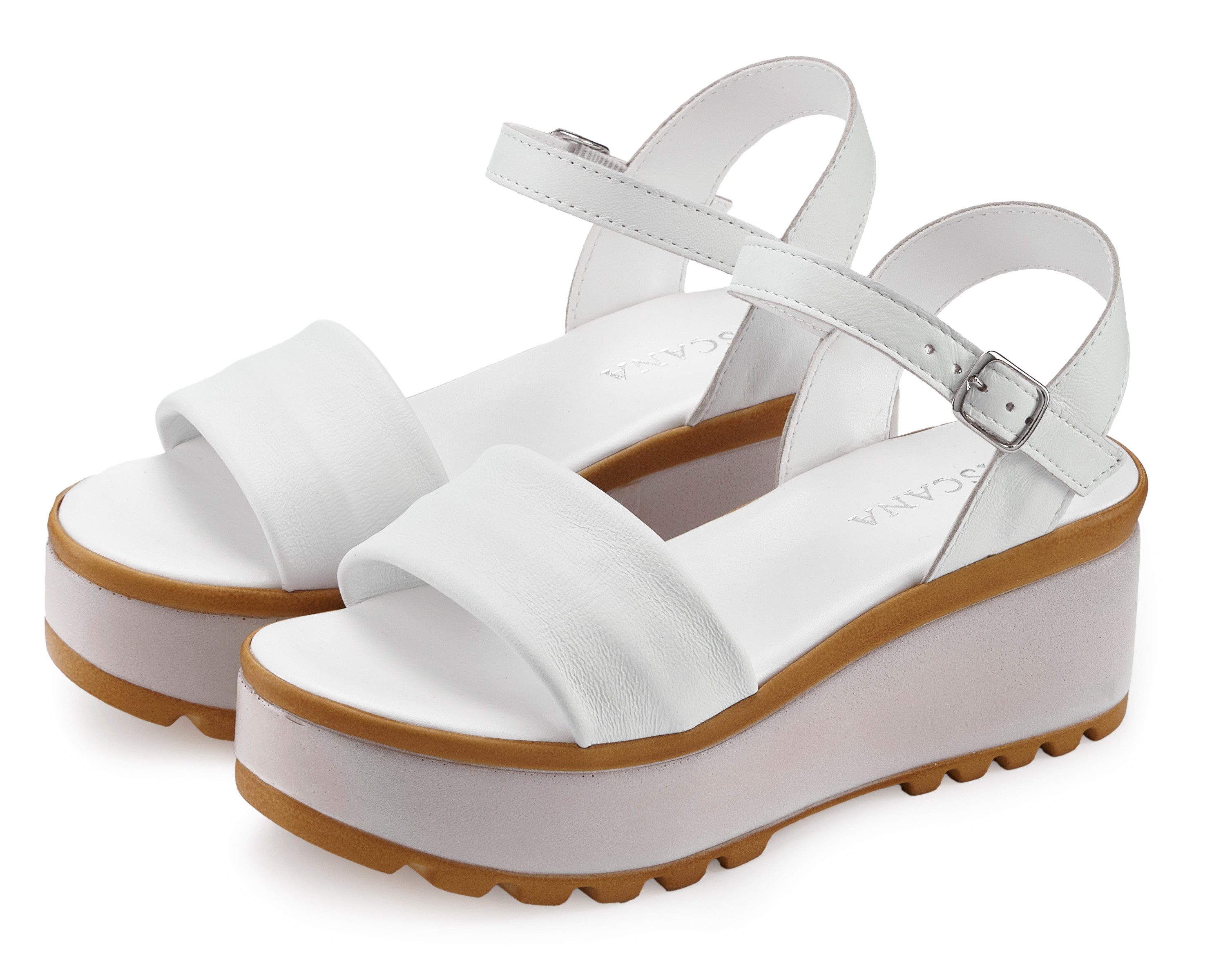 LASCANA Riemchensandalette, Sandale, Sommerschuh, offener Schuh, Sandalette NEU aus Leder mit Keilabsatz