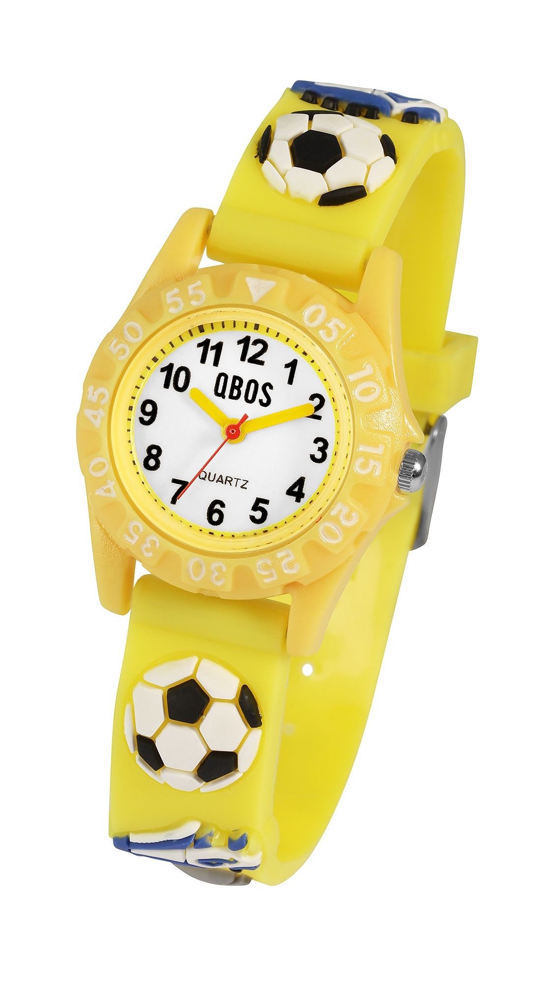 Qbos Quarzuhr mit Silikonband, Motiv Fußball, Ø 28 mm