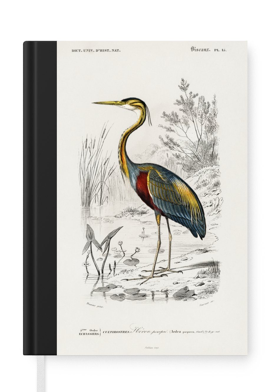 MuchoWow Notizbuch Vogel - Vintage - Reiher, Journal, Merkzettel, Tagebuch, Notizheft, A5, 98 Seiten, Haushaltsbuch
