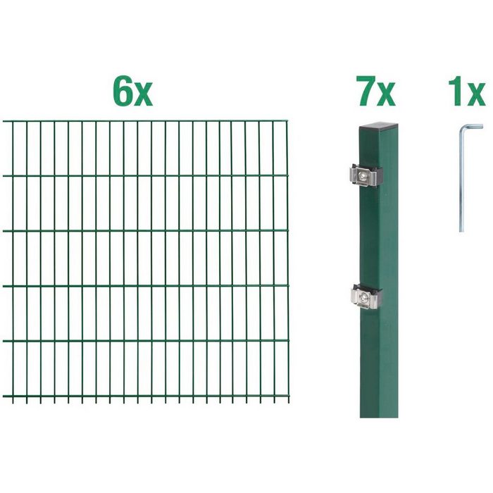 Alberts Doppelstabmattenzaun (Set) grün 120 cm hoch 6 Matten für 12 m 17 Pfosten