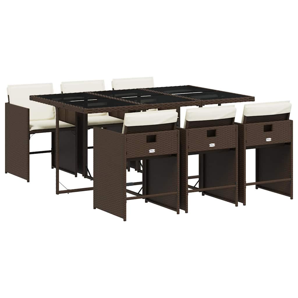 vidaXL Garten-Essgruppe 7-tlg. Garten-Essgruppe mit Kissen Braun Poly Rattan, (6-tlg)