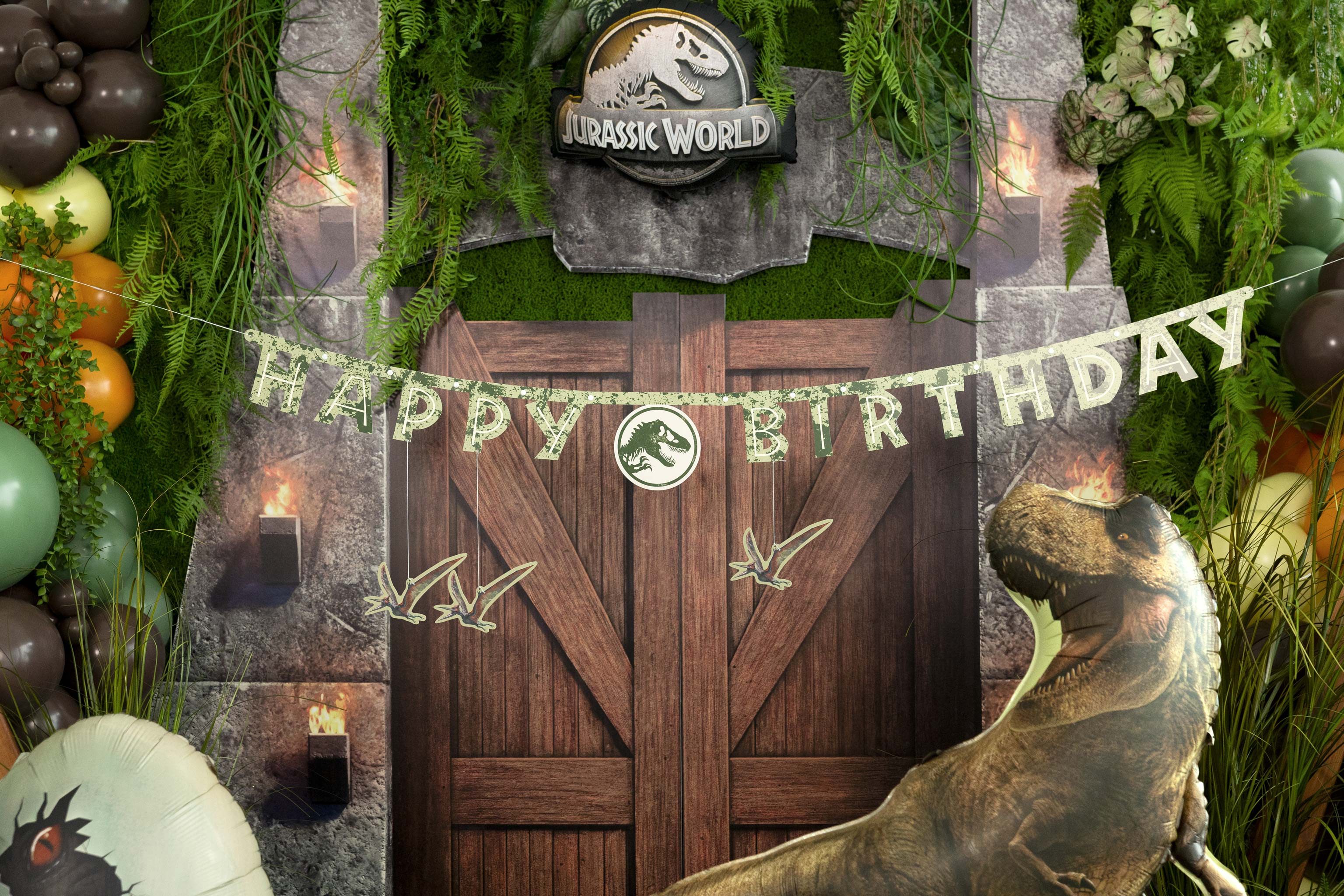 partydeco Girlande, Happy Birthday Girlande 165x45cm Jurassic World Banner Grün