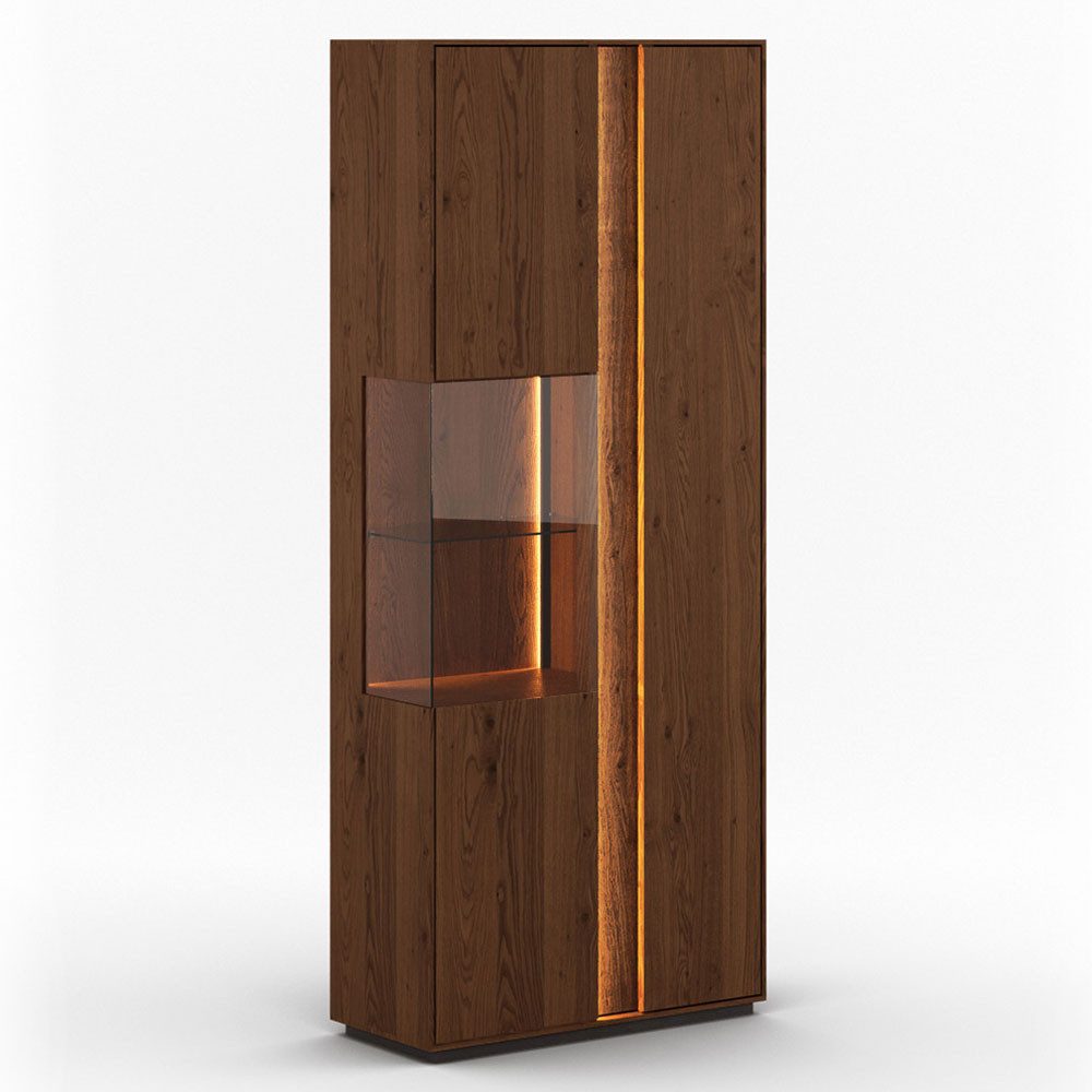 Feldmann-Wohnen Vitrine Collodi (2-türige, mit Einlegeböden, mit Glaseinsatz, 1-St., Massivholz, geölte Oberfläche) 84,5x37x205cm 2-türig Wildeiche Tabak
