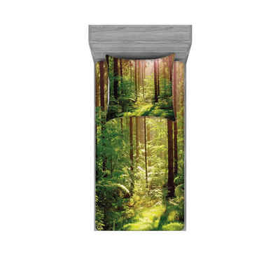 Bettwäsche bedrucktes 2-teiliges Bettwäscheset, Abakuhaus, Microfaser, Wald Sunset Moss Woods Bäume