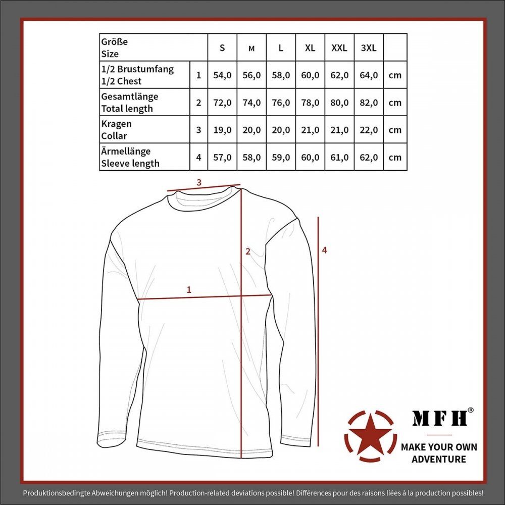MFH Langarmshirt US Tarn-Shirt, langarm, CZ tarn Typ 95, 160g/m² - L (1-tlg) verstärkter Rundhals