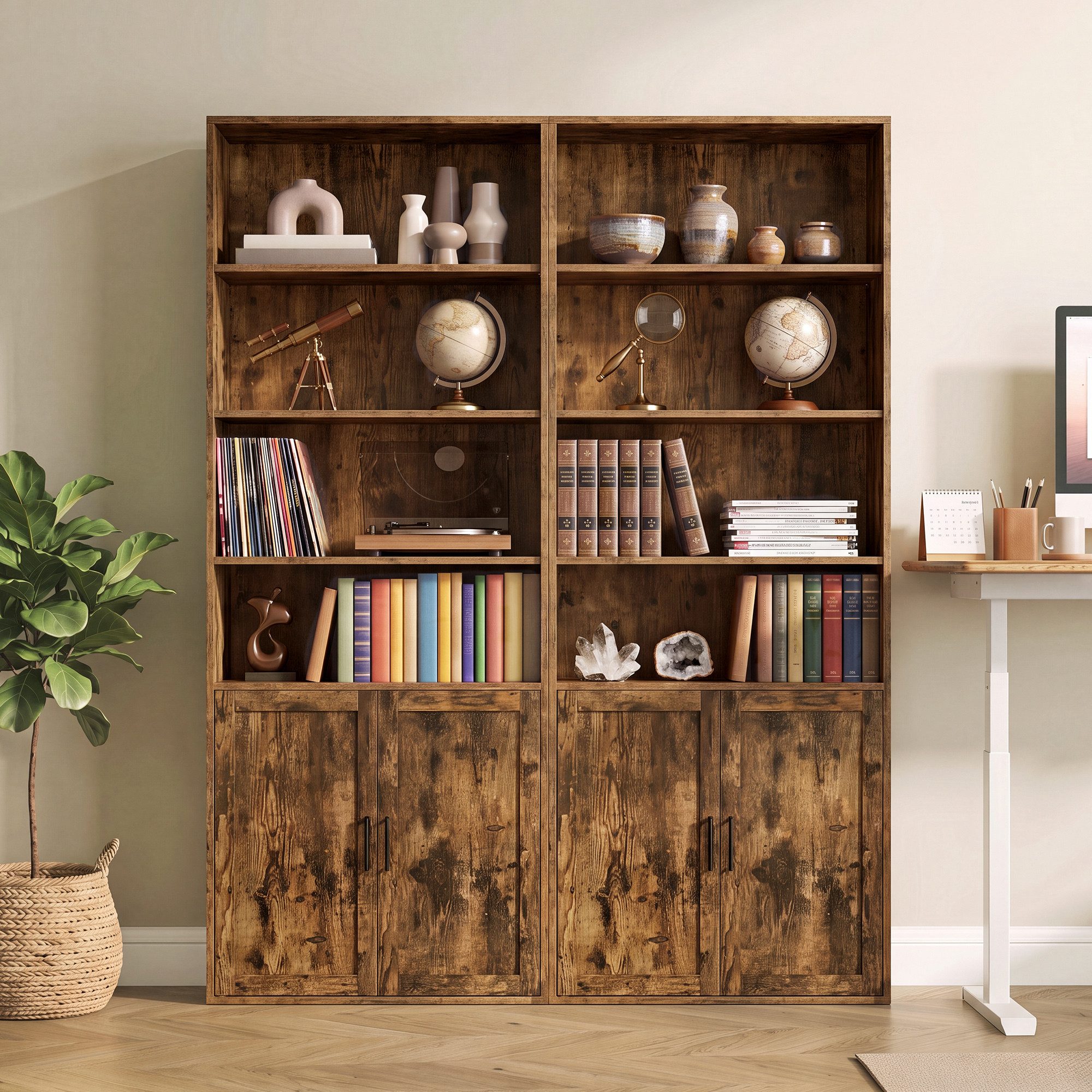 VASAGLE Bücherregal Standregal mit Tür, 2 -tlg., 6-stöckiges hohes Regal, offenen Fächern, 24 x 60 x 175 cm