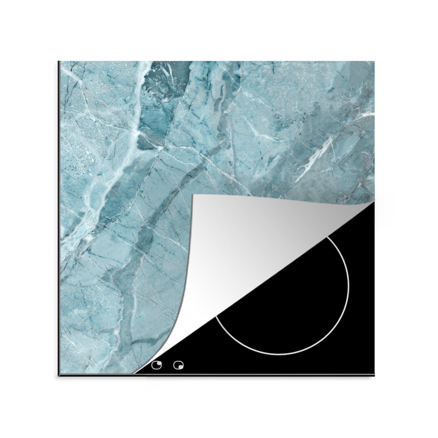 MuchoWow Herdblende-/Abdeckplatte Kristalle - Blau - Granit - Weiß, Vinyl, (1 tlg), 78x78 cm, Ceranfeldabdeckung, Arbeitsplatte für küche