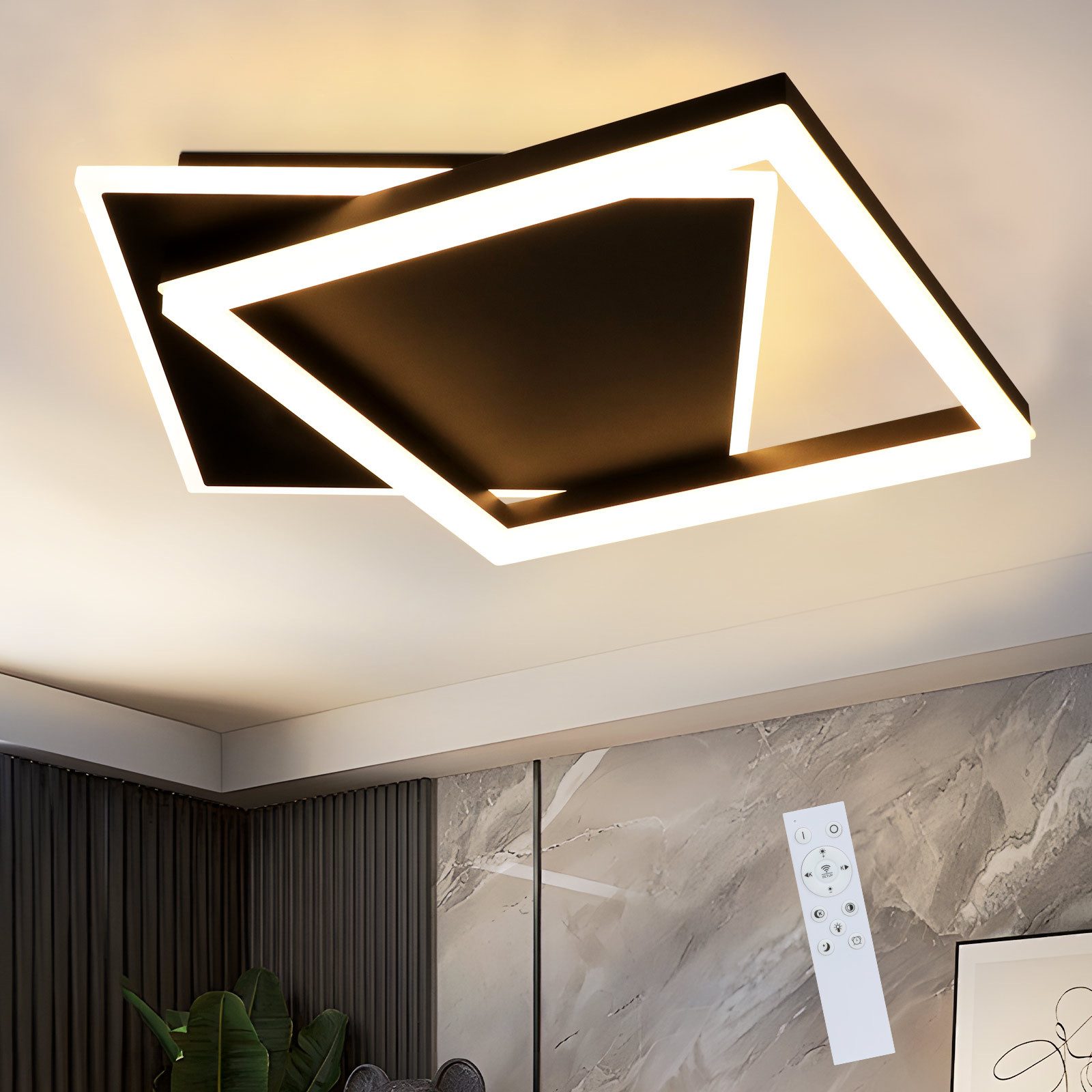 Nettlife LED Deckenleuchte Schwarz Dimmbar Eckig Acryl Deckenbeleuchtung, D günstig online kaufen