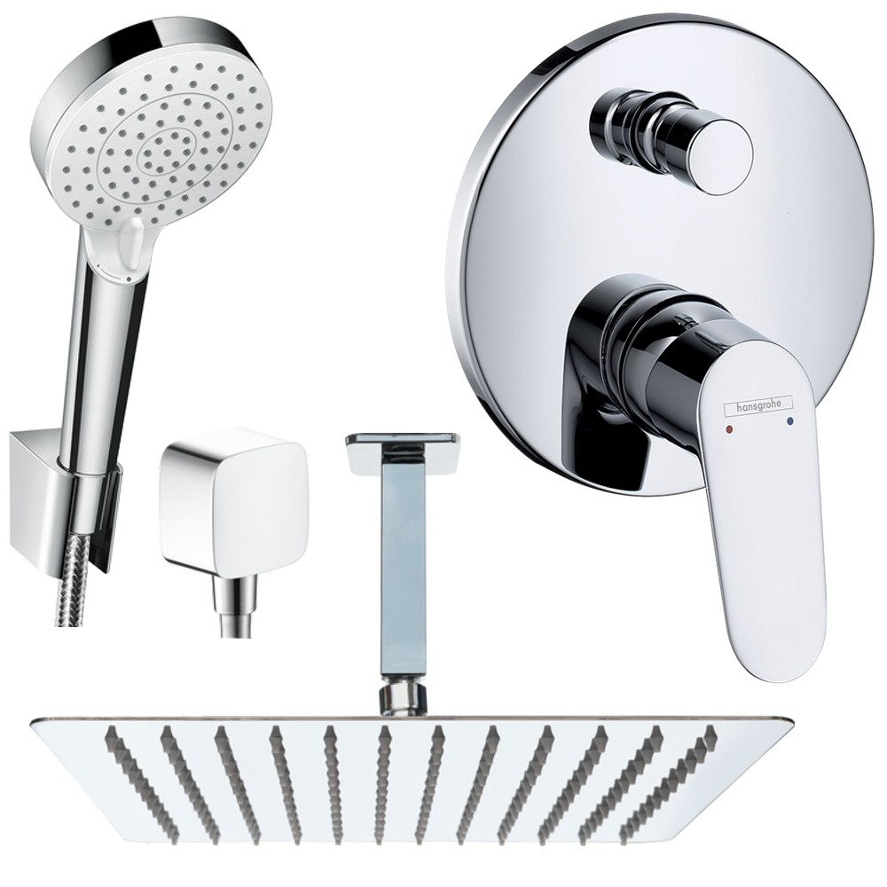 Hansgrohe und Jowi Duscharmatur Unterputz Duschsystem mit Kopfbrause, Focus Mischer, Deckenanschluss (Unterputz-Duschsystem, mit Deckenanschluss)