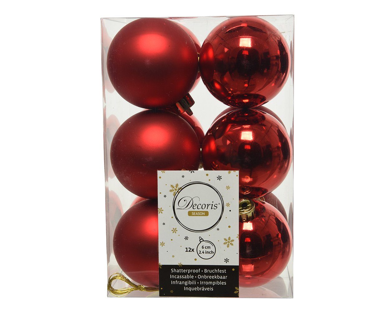 Kaemingk Weihnachtsbaumkugel, Weihnachtskugeln Kunststoff 6cm 12 Stück - Weihnachtsrot