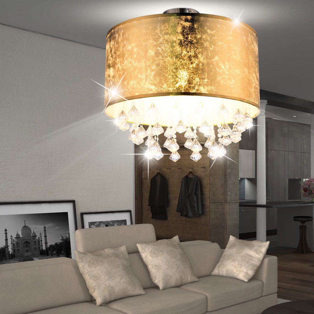 LED etc-shop Kristall inklusive, Decken Beleuchtung Wohn Deckenleuchte, Leuchtmittel Zimmer Blattgold Lampe
