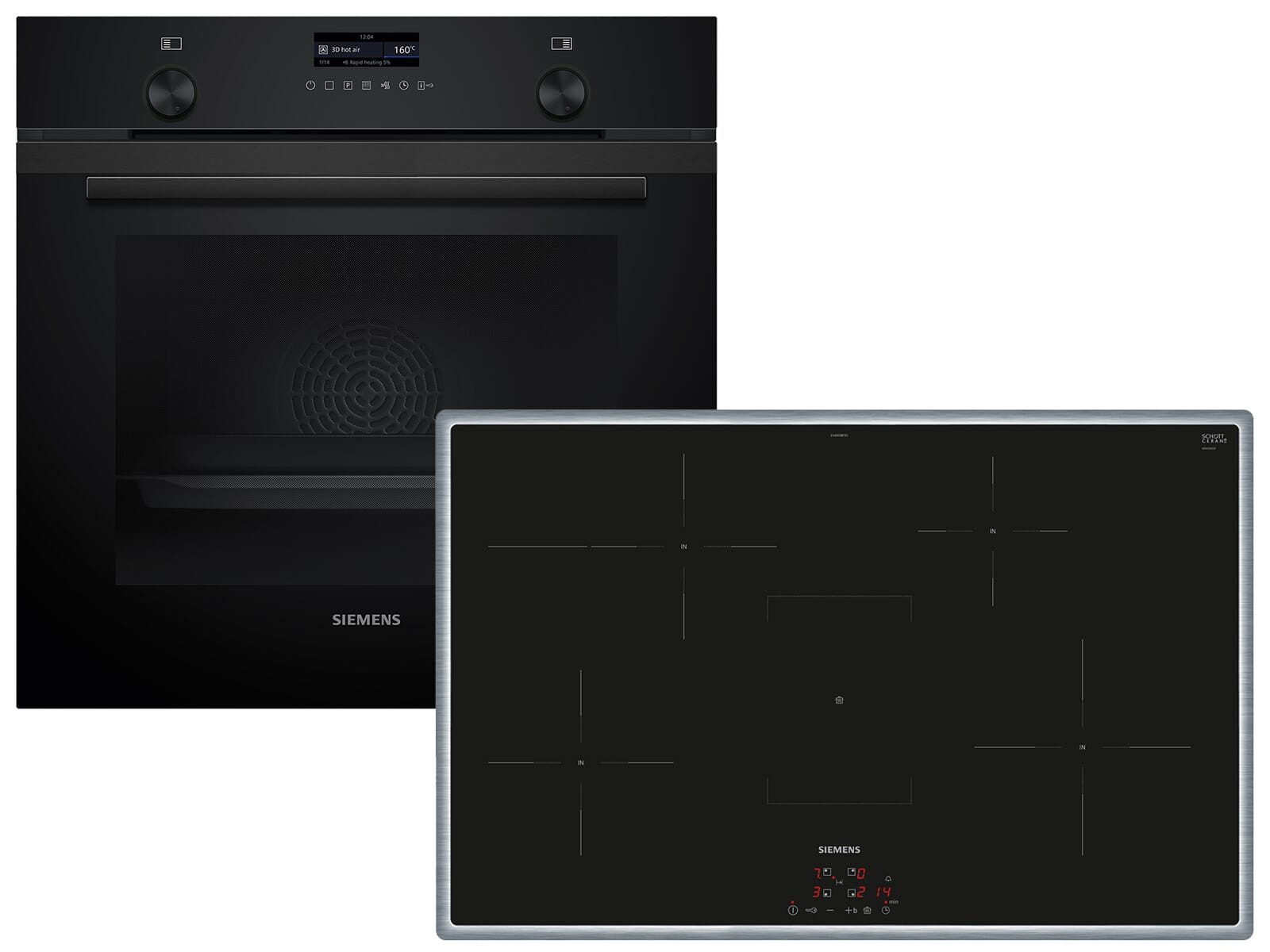SIEMENS Backofen-Set, mit Teleskopauszug nachrüstbar, Pyrolyse-Selbstreinigung, Powerboost-Funktion, Timer, TouchControl-Bedienung