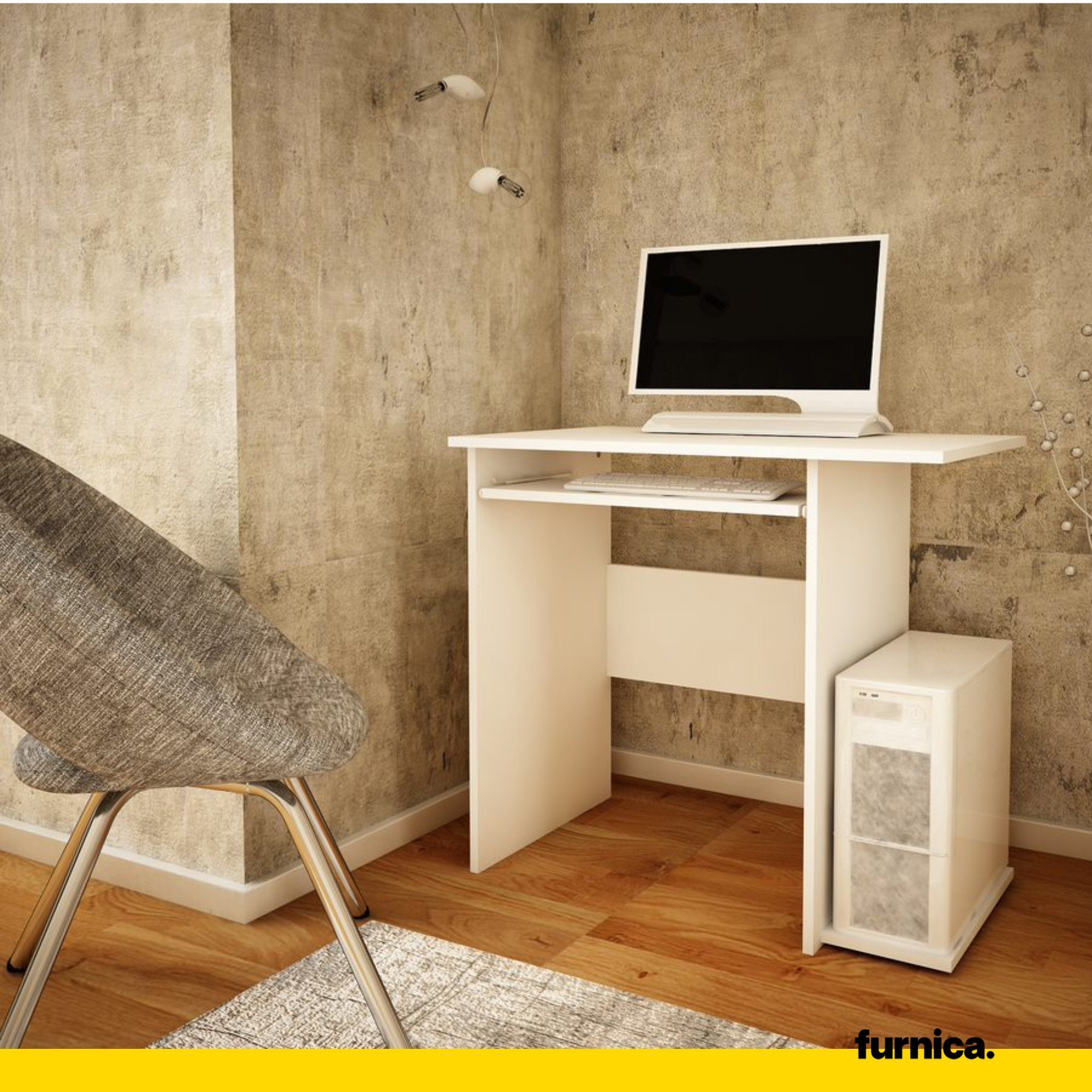 Furnica Schreibtischstuhl Computertisch mit Tastaturablage Weiß - Matt B80cm H74cm BILLY - T50cm