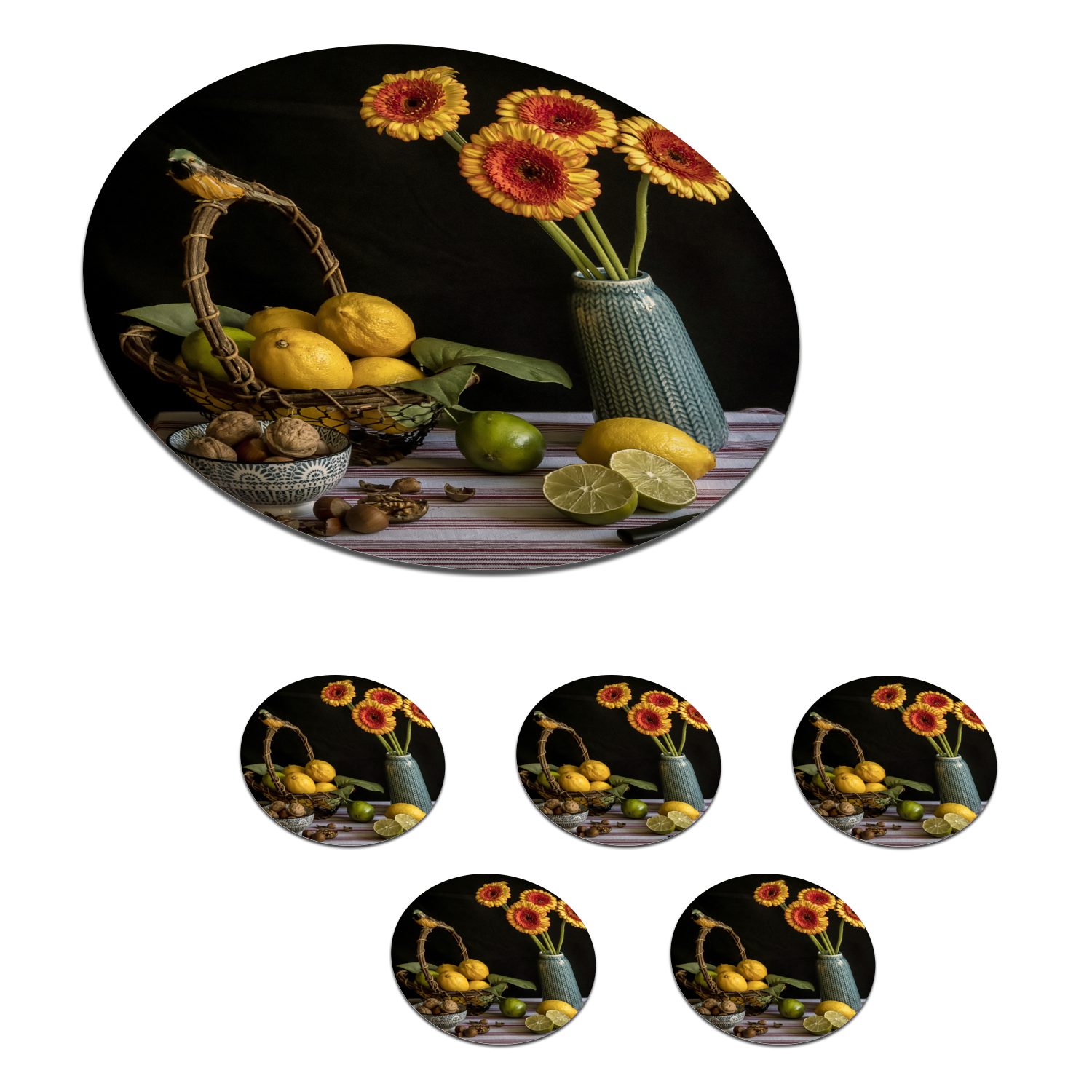 Sonnenblume Becher Glasuntersetzer Zitrone, Getränkeuntersetzer, für Gläser, MuchoWow Tasse, Zubehör Tassenuntersetzer, Korkuntersetzer, - - Blumen 6-tlg.,