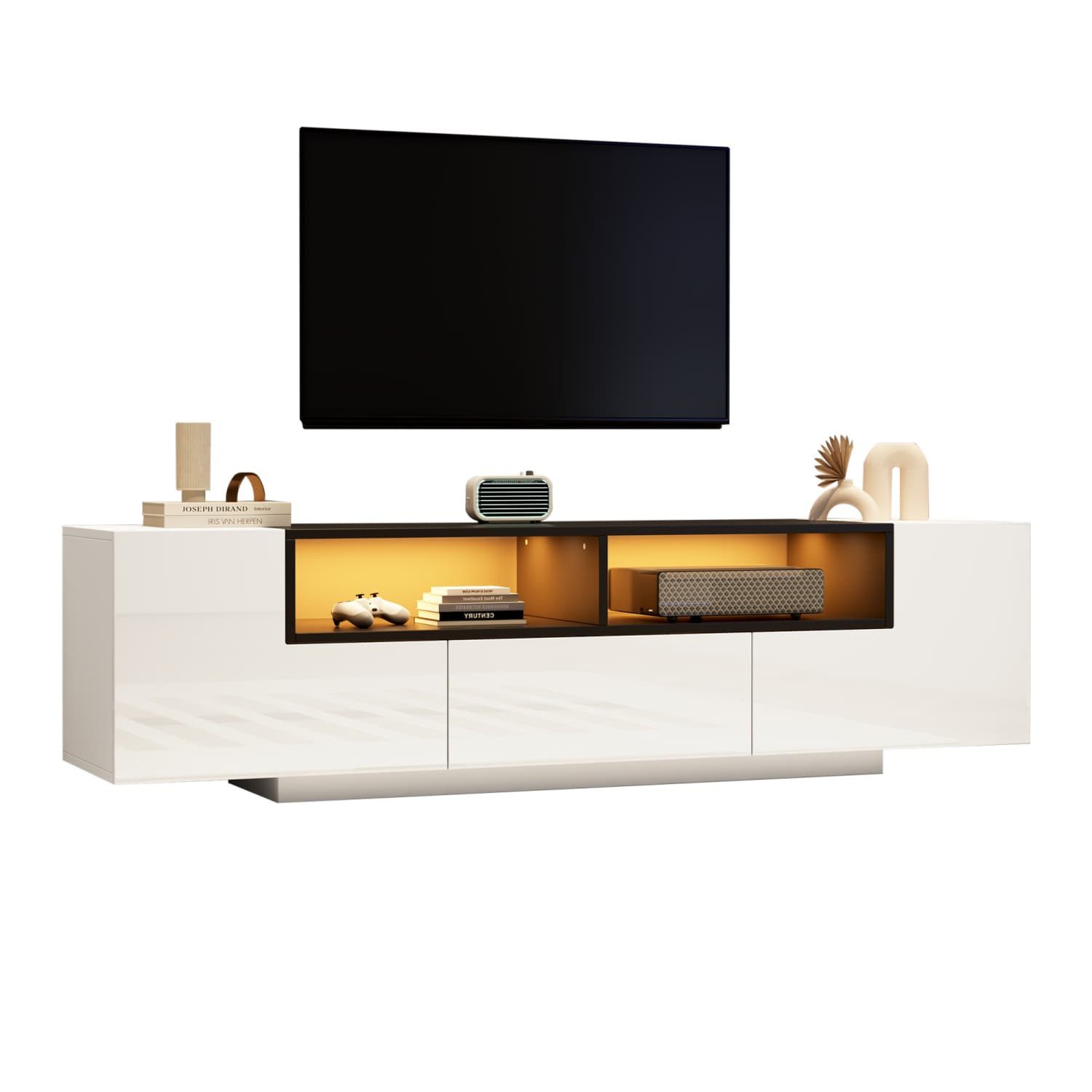 TV-Schrank Standfernsehschrank mit LED-Licht,TV-schrank mit L-Form und Schubladen