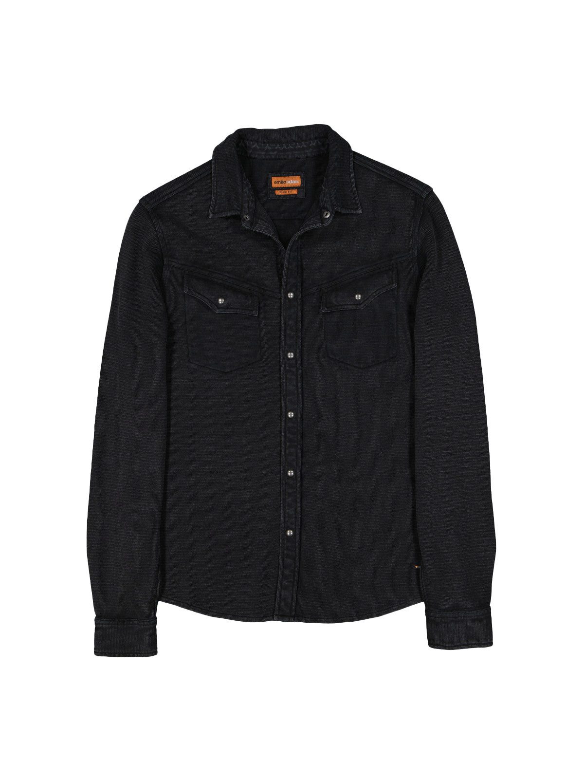 emilio adani Langarm-Poloshirt Herren Overshirt strukturiert, Schwarz