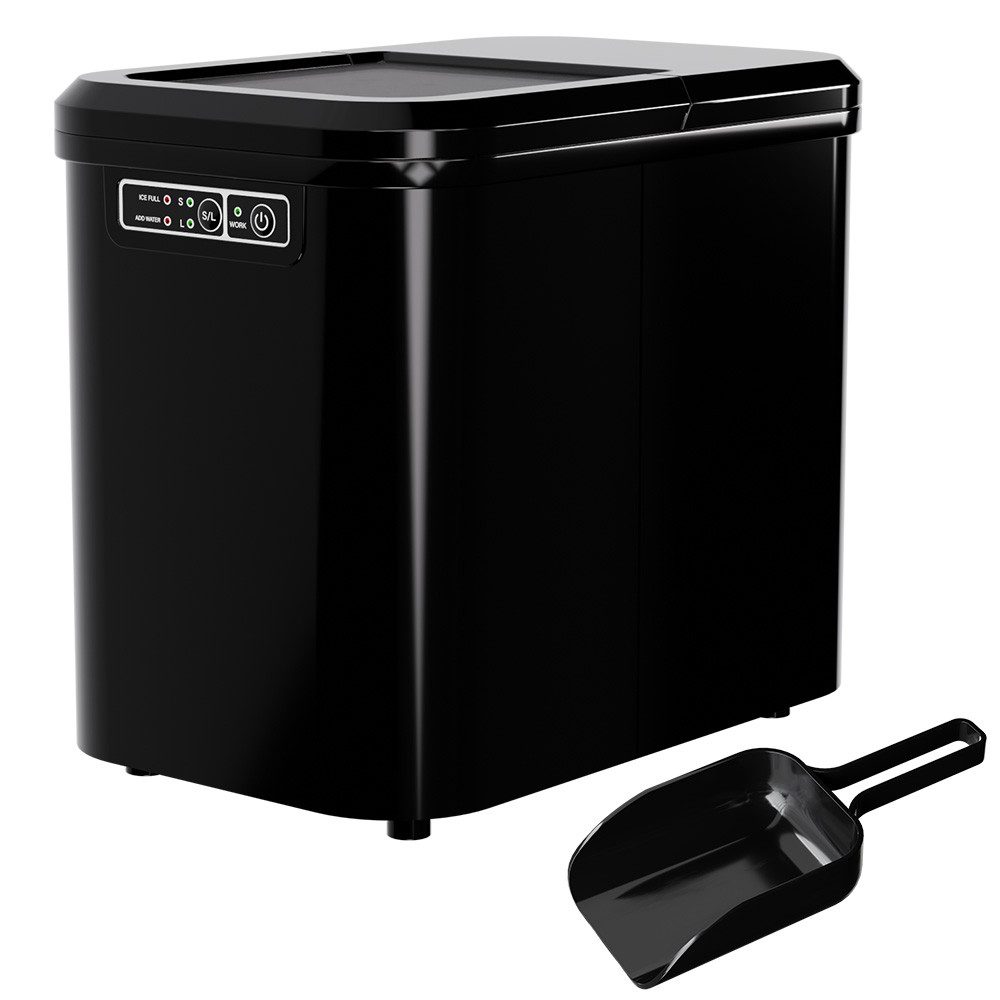 TroniTechnik Eiswürfelmaschine Eiswürfelmaschine Ice Maker Eiswürfelbereiter inkl. Schaufel, Behälter, 2,2 Liter Wassertank, 12kg/24h, Würfelgrößen S/L, 150W, schwarz