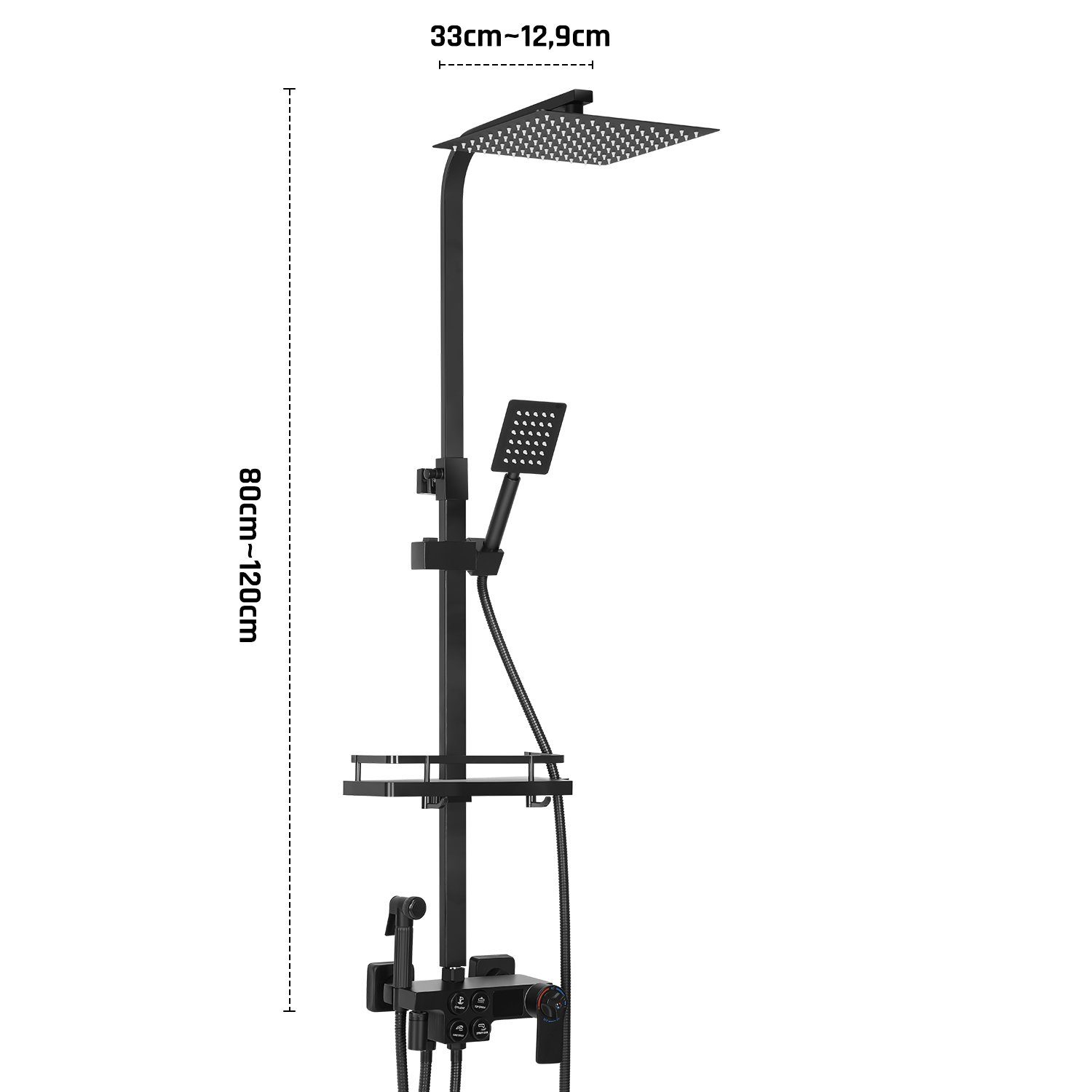 Messing Duschsystem LETGOSPT Duschsystem, Duscharmatur Thermostat Duschsystem Strahlart(en), Thermostat Regendusche Duschstange mit Edelstahl Komplett-set Schwarz Duschset, 6 Thermostat,