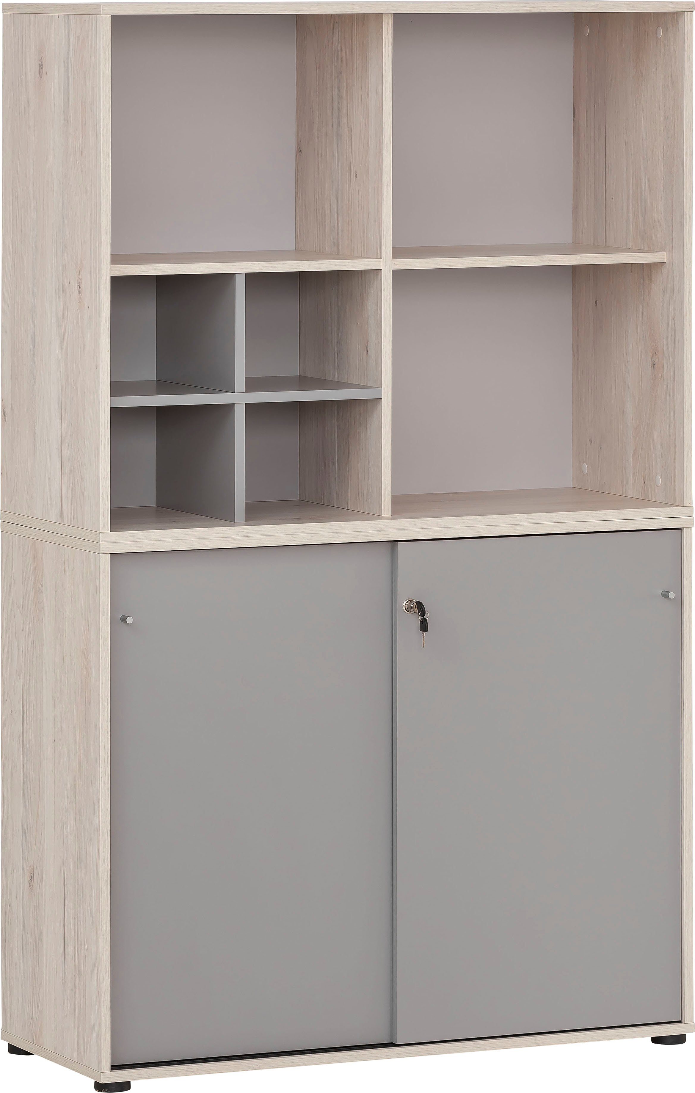 Schildmeyer Büro-Set Serie 400, (3-St), bestehend aus 1 Regal, 1 Schrank, 1  Regalkreuz, Griffe und Beschläge aus Metall