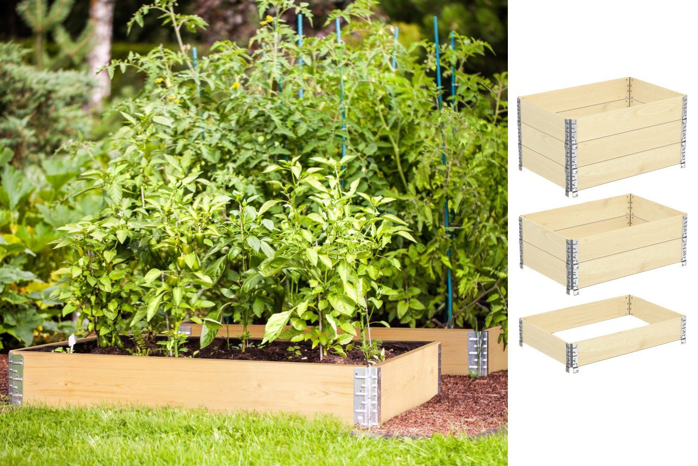 BigDean Kräuterbeet 3x Hochbeet Palettenrahmen 80x60x19,5cm Gartenbeet Aufsatzrahmen (Set, 3 St., Palettenaufsatzrahmen), Stapelbar, Oberfläche gehobelt, Kiefer/Fichte, Langlebig