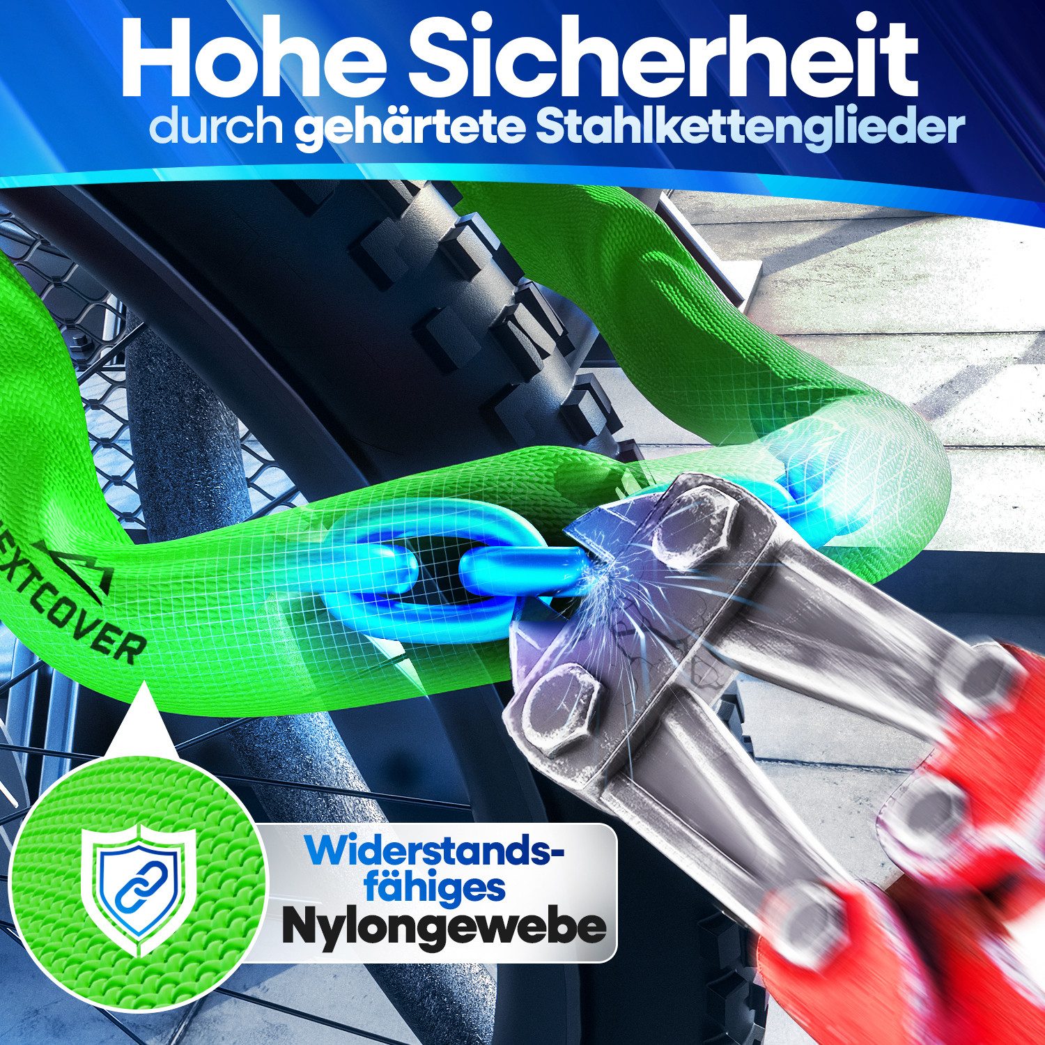 Nextcover Kettenschloss NEXTCOVER® Fahrradschloss LockOne mit Zahlencode oder Schlüssel