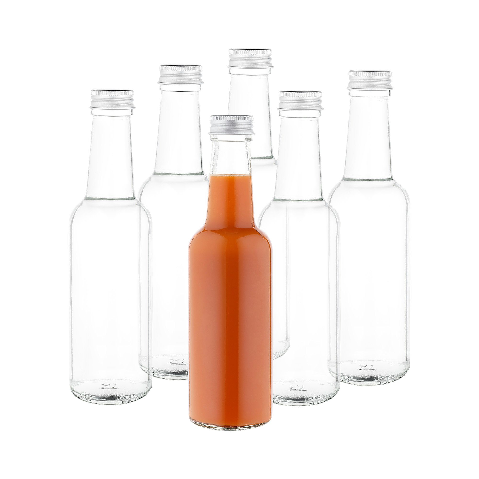 MamboCat Vorratsglas 6er Set Flasche 250ml + Schraubverschluss Deckel PP 28 Aluminium, Glas