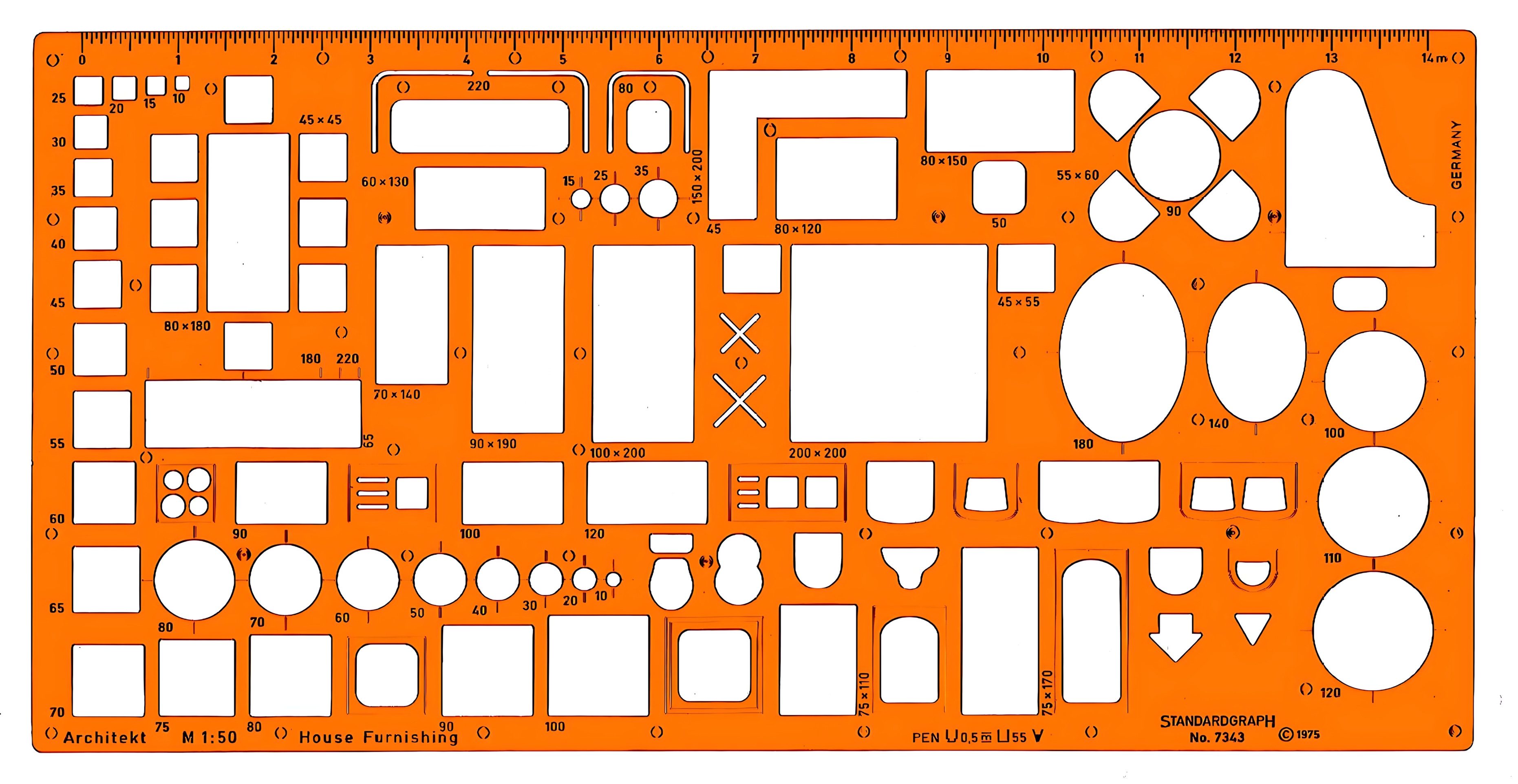 STANDARDGRAPH Zeichenlineal Standardgraph Möblierungsschablone Arch. 1:50 1 Stück