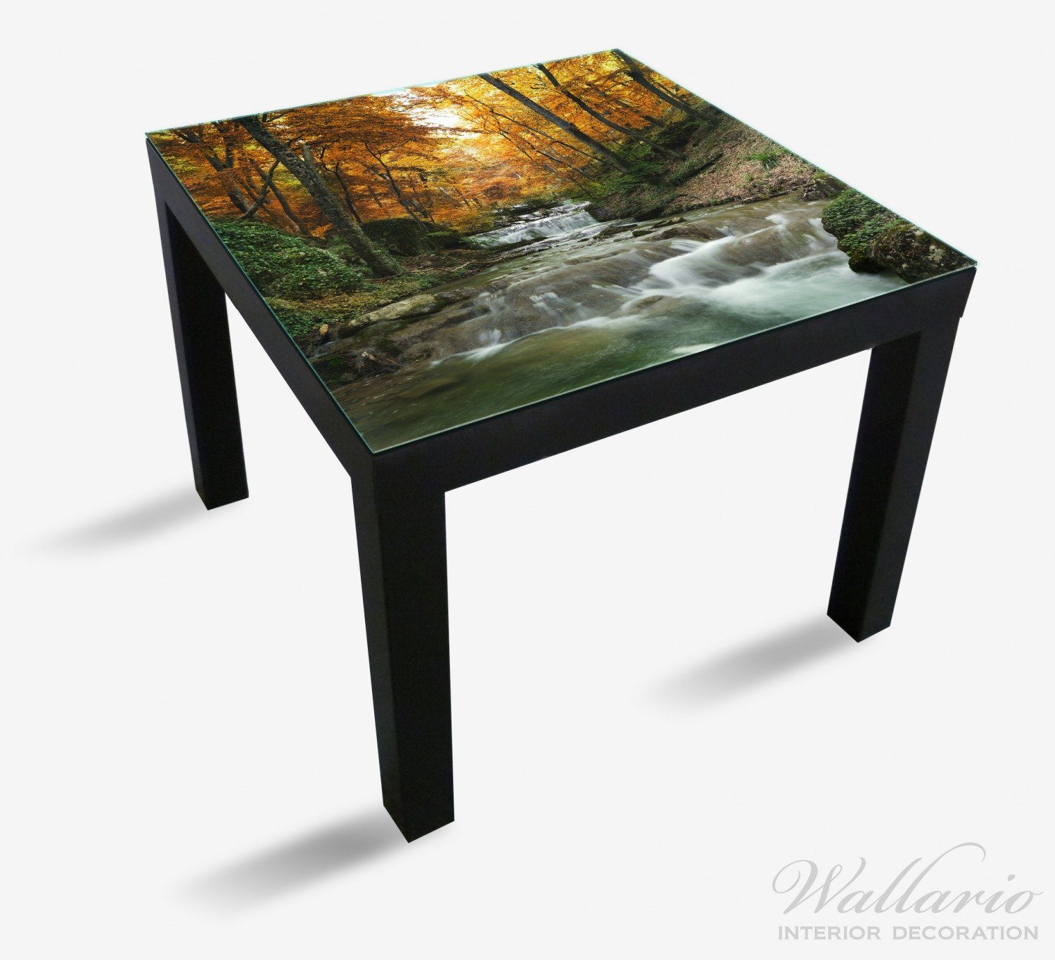 Tischplatte über im Lack Bach Ikea Kleiner Steine geeignet Tisch für Wallario (1 St), Herbstwald