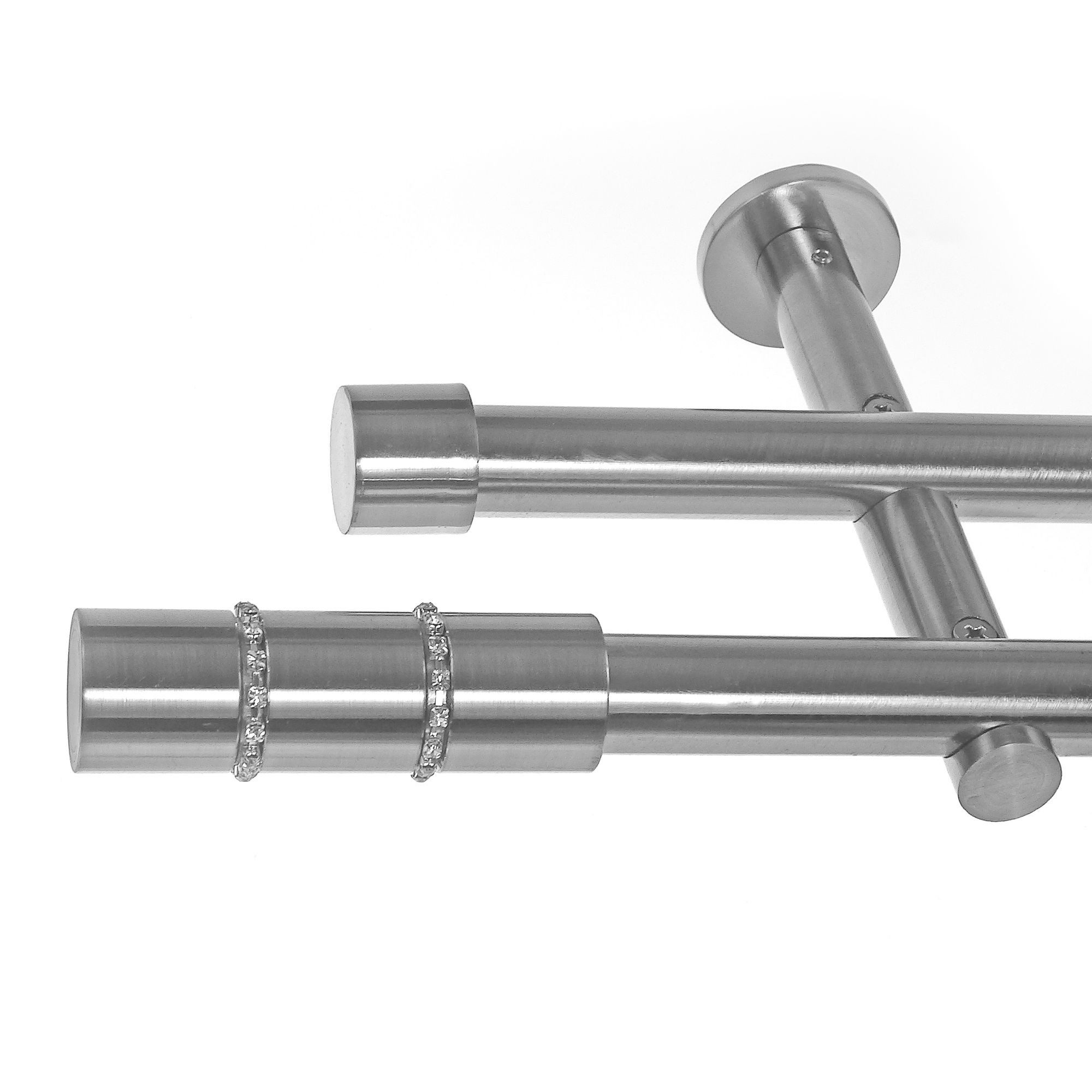 BASIT Gardinenstange Edelstahloptik 19mm mit Wandträgern 540 cm E68, Ø 19 mm, 2-läufig, verschraubt, Metall, H29 540 cm E68 Zylinder mit Kristall