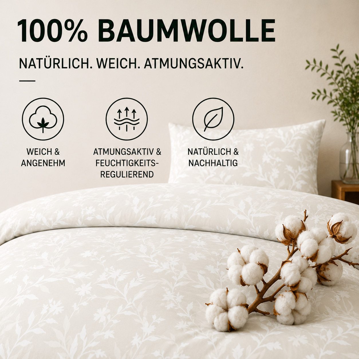 Malika Bettwäsche Baumwolle weiche Bettwäsche für gemütliche Nächte, Baumwolle, 2 teilig, pflegeleicht, hautfreundlich, angenehm weicher Stoff – Bild 4 von 5