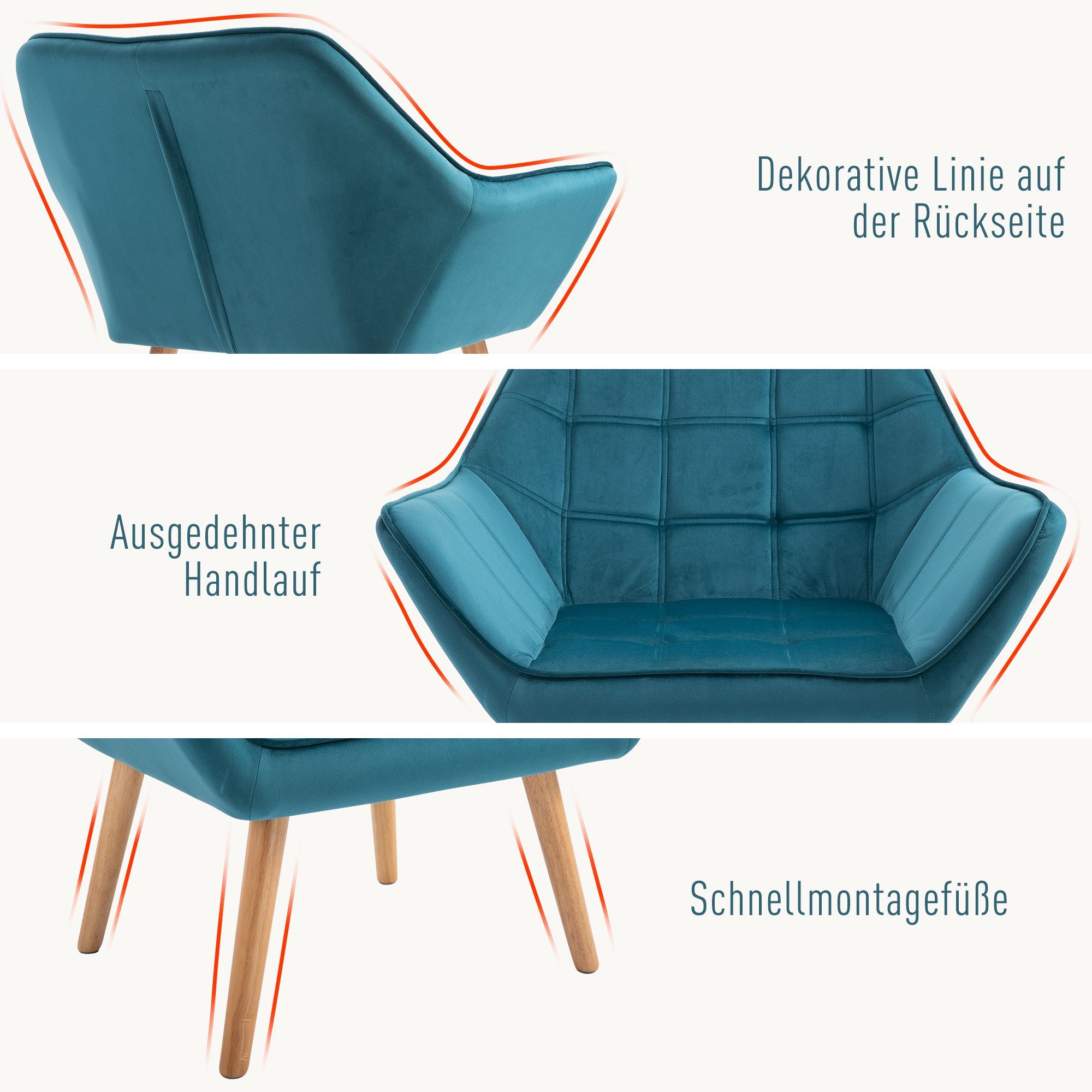 HOMCOM Relaxsessel Sessel (Set, 1-St., Gummiholzbeinen 1 Einzelsessel), Mit