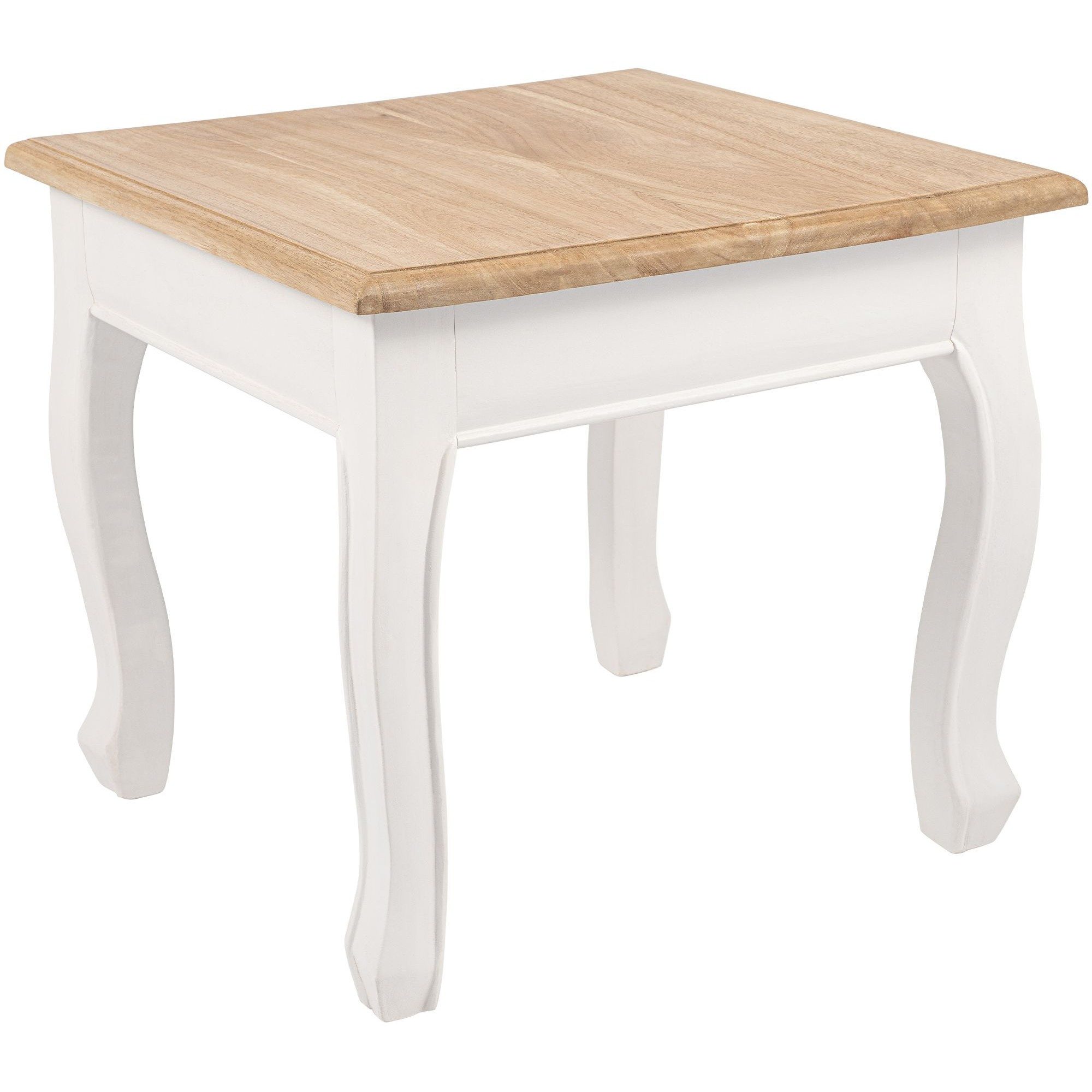 CLP Beistelltisch Sofatisch Couchtisch Nachttisch (Spar-Set, 1-St., 50 x 50 x 45 cm stabil), Mindiholz, geschwungene Beine, Landhausstil, 50x50 cm