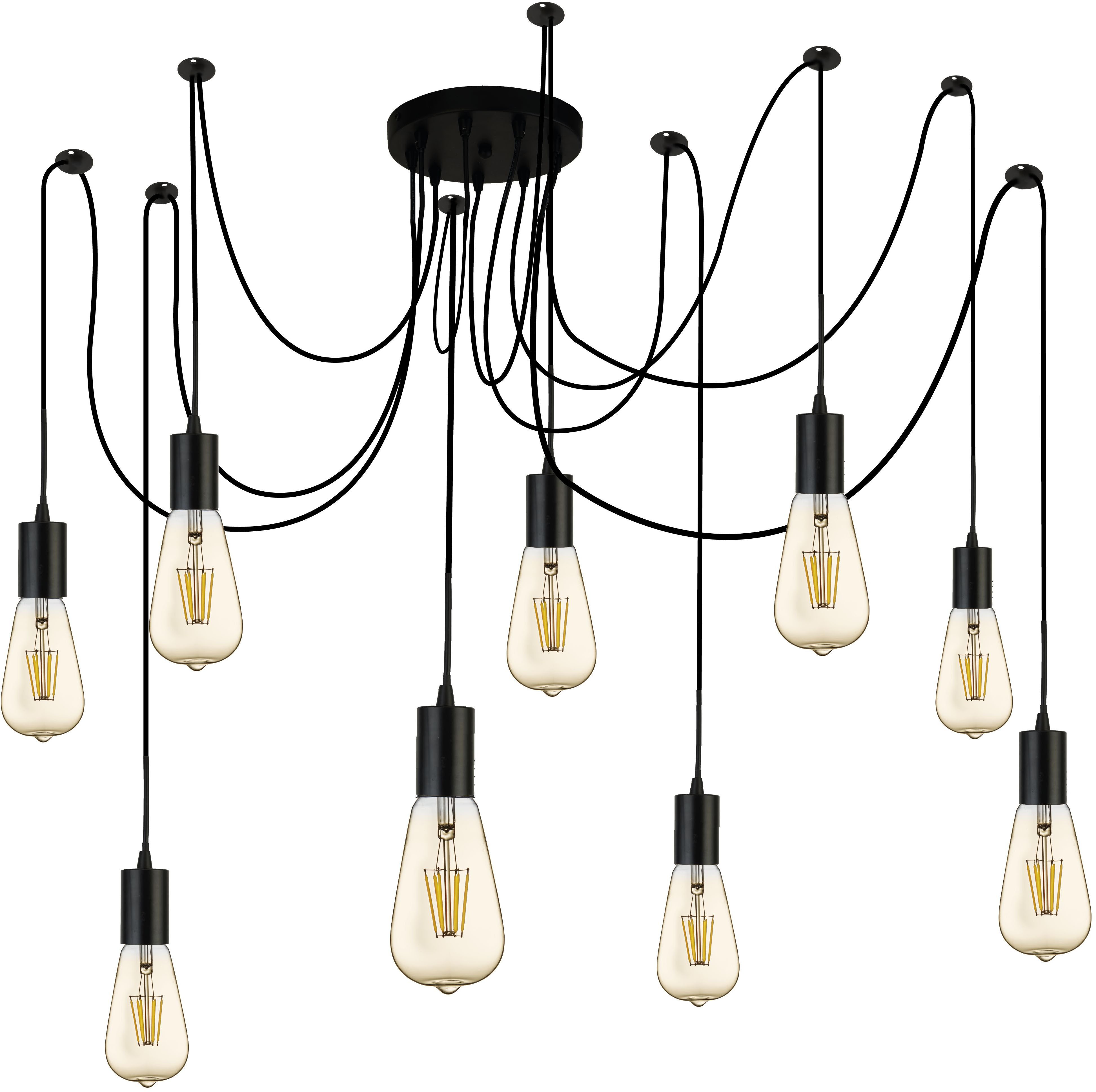 Searchlight Hängeleuchte Squiggle 9Lt Pendant - Black Metal & Cables, Leuchtmittel wechselbar