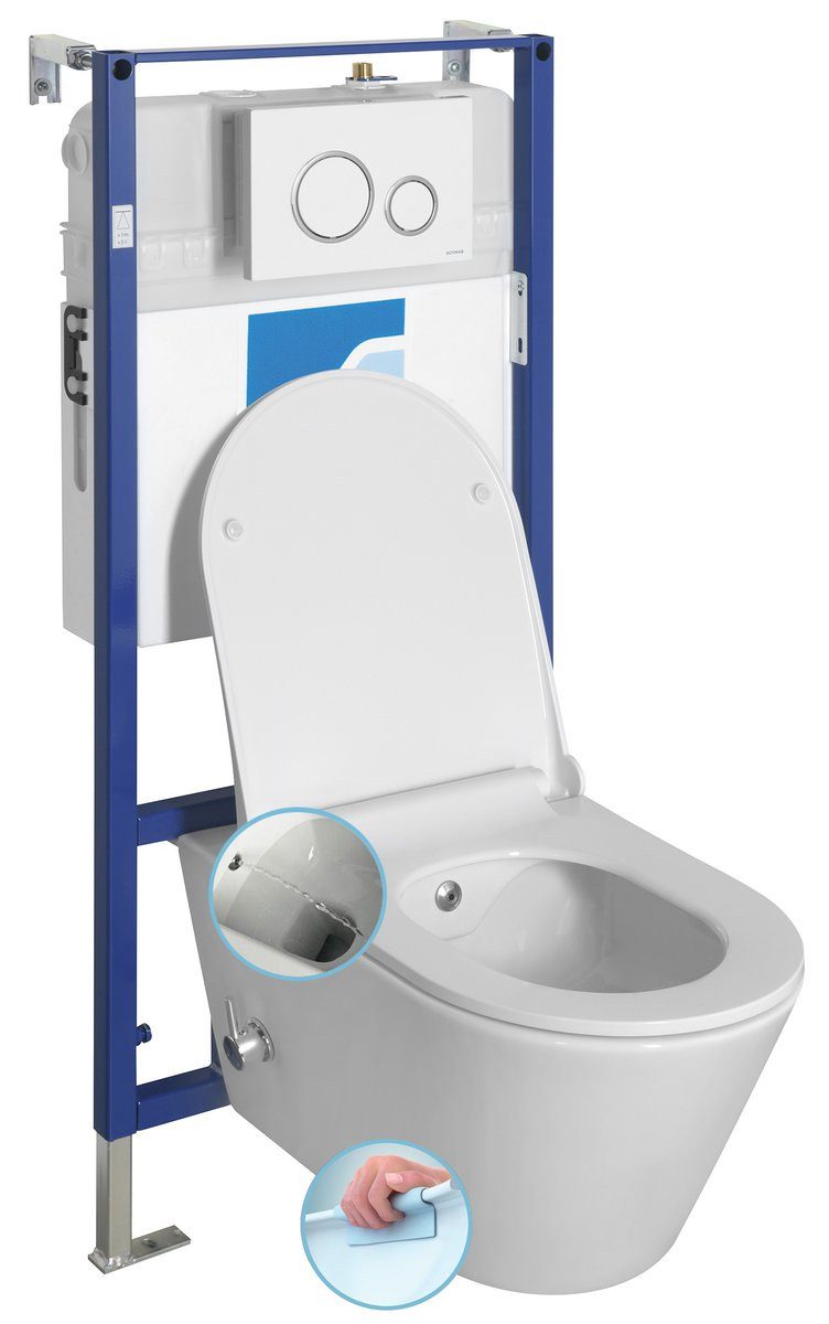 Sapho Tiefspül-WC Wand-WC Rimless, inkl. Armatur und Bidetbrause, mit UP-Spülkasten, Sapho-100315-SET5-SET