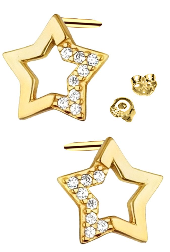 Limana Paar Ohrstecker 925 Silber Sterne 9mm gold Kinder Mädchen Frauen Damen Ohrringe (Weihnachtsgeschenk inkl. Schmuckdose Kinderschmuck), Geschenk Ostern Weihnachten Geburtstag Nikolaus Ostern