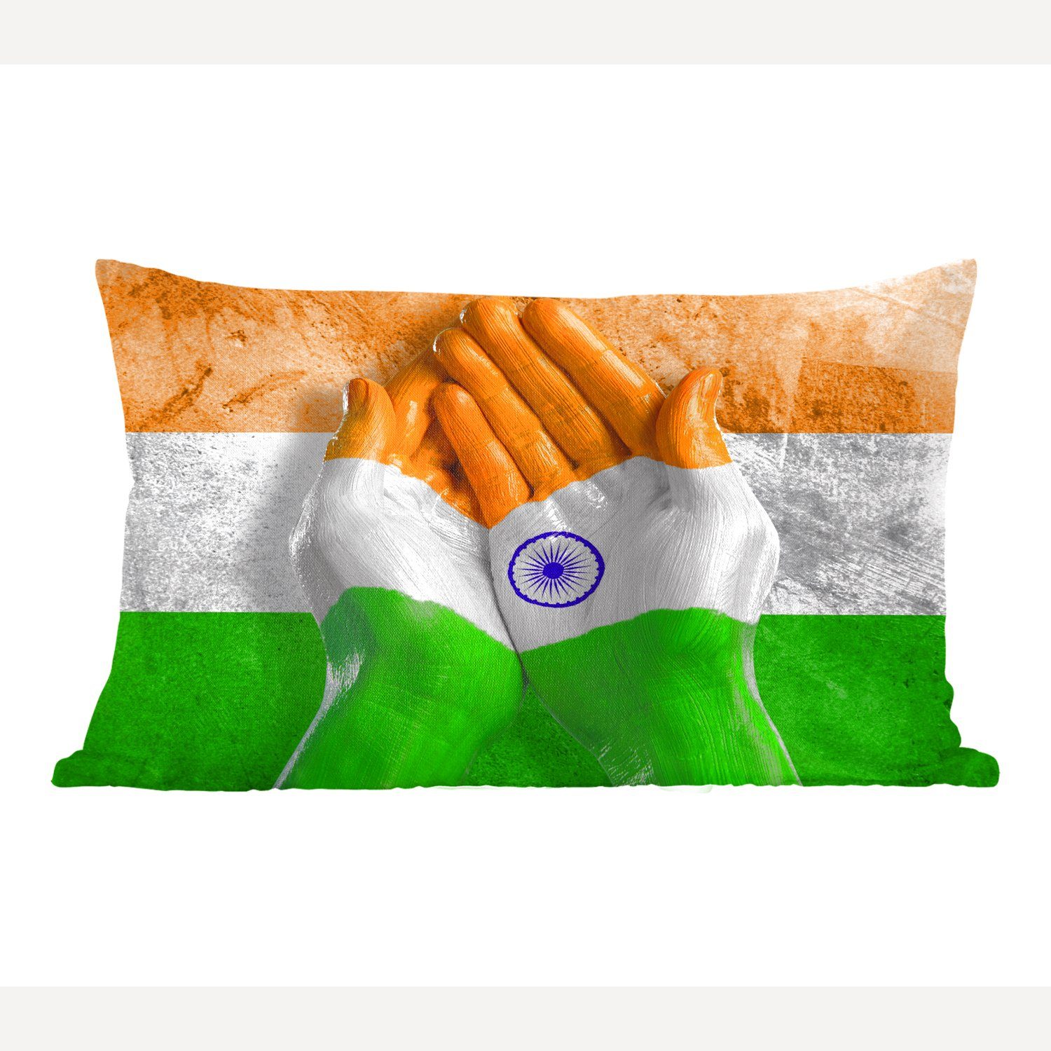 MuchoWow Dekokissen Zwei Hände bilden die Flagge von Indien, Wohzimmer Dekoration, Zierkissen, Dekokissen mit Füllung, Schlafzimmer