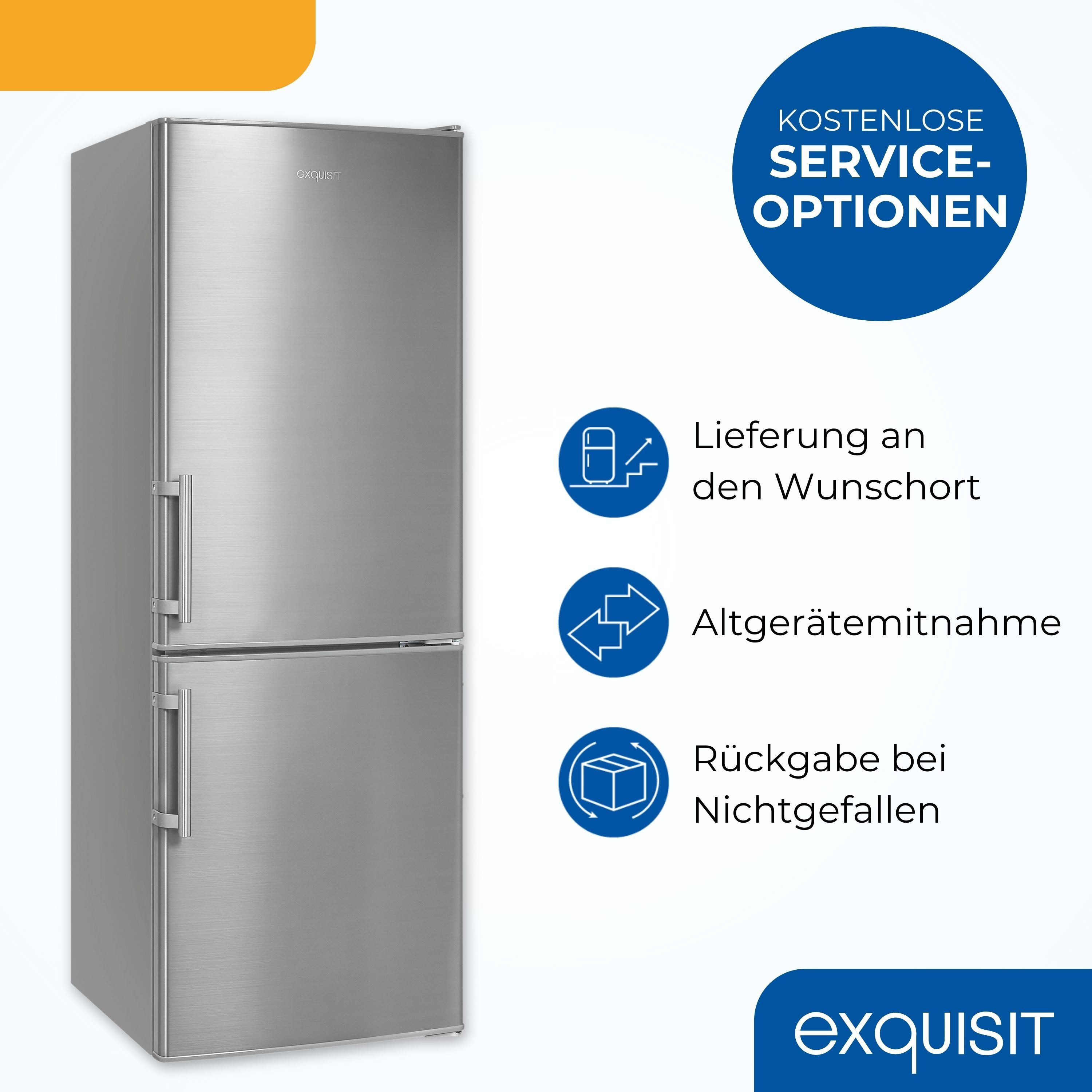 exquisit Kühl-/Gefrierkombination KGC5233-60-HE-040D, 142.5 cm hoch, 50 cm breit, 173 Liter, Alarm-Funktion, 4-Sterne-Gefrierfach, 3 Glasablagen – Bild 5 von 5