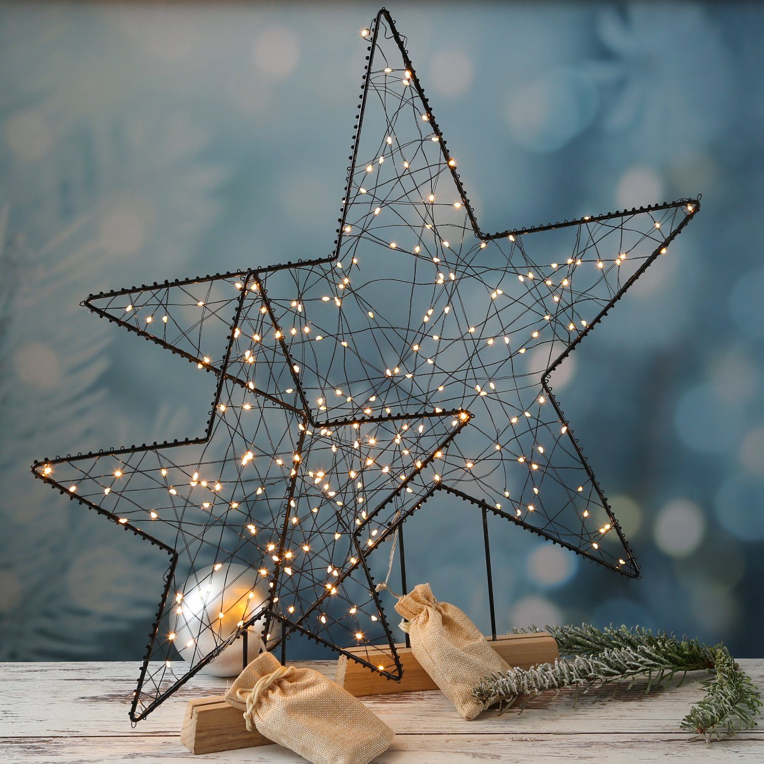 MARELIDA LED Stern LED Leuchtstern Dekostern Metallstern Weihnachtsstern H: 58cm Timer, LED Classic, ultra-warmweiß / bernstein (1800K bis 2100K)
