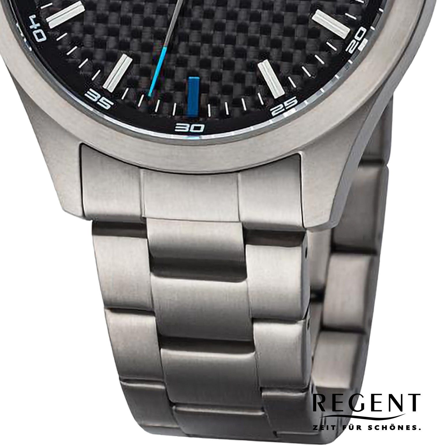 Regent Quarzuhr Regent Herren groß Analog, extra (ca. rund, 42mm), Armbanduhr Armbanduhr Titanarmband Herren